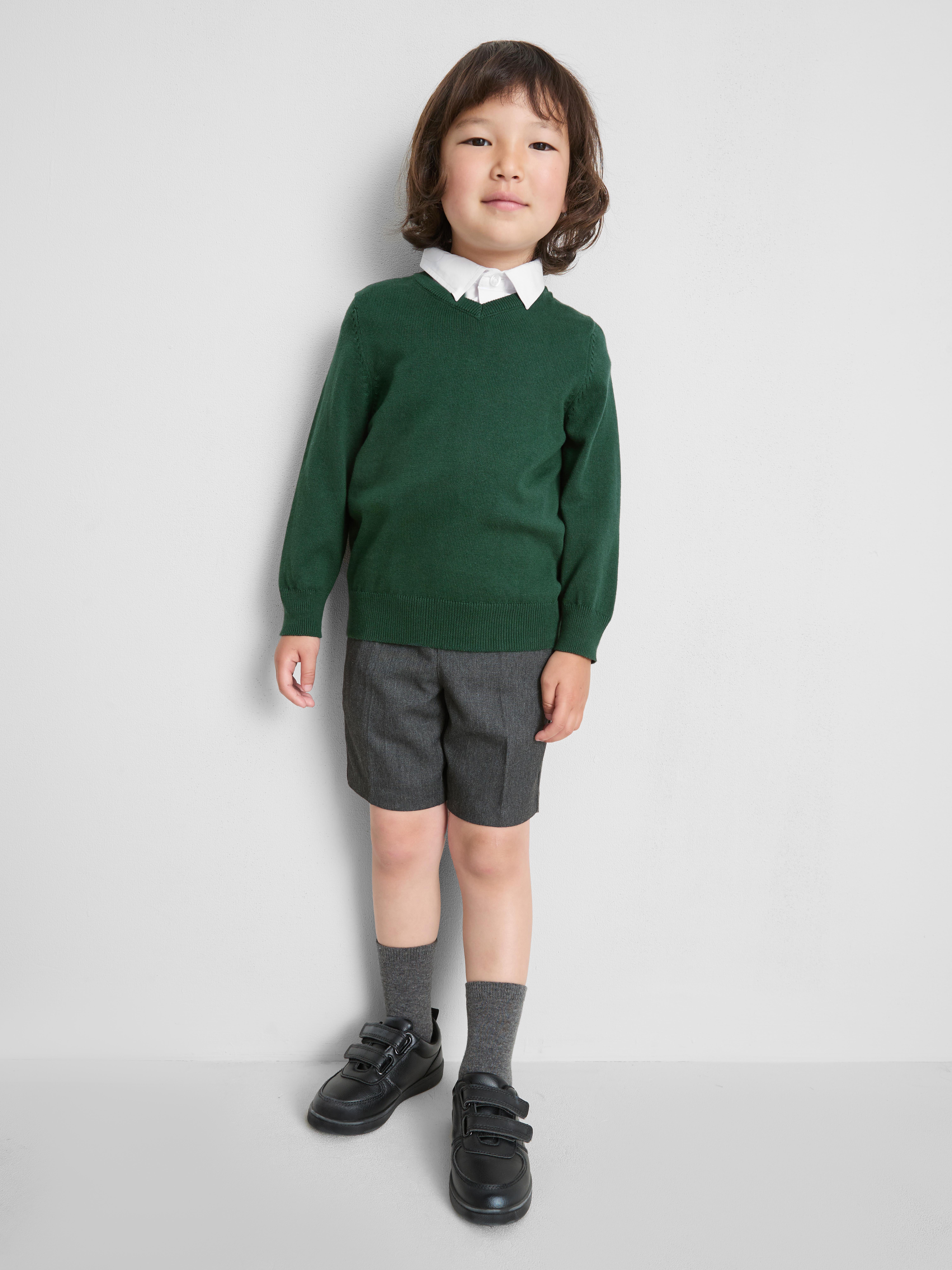 3-7yrs | 2pk Cotton Rich V-Neck School Jumpers Green