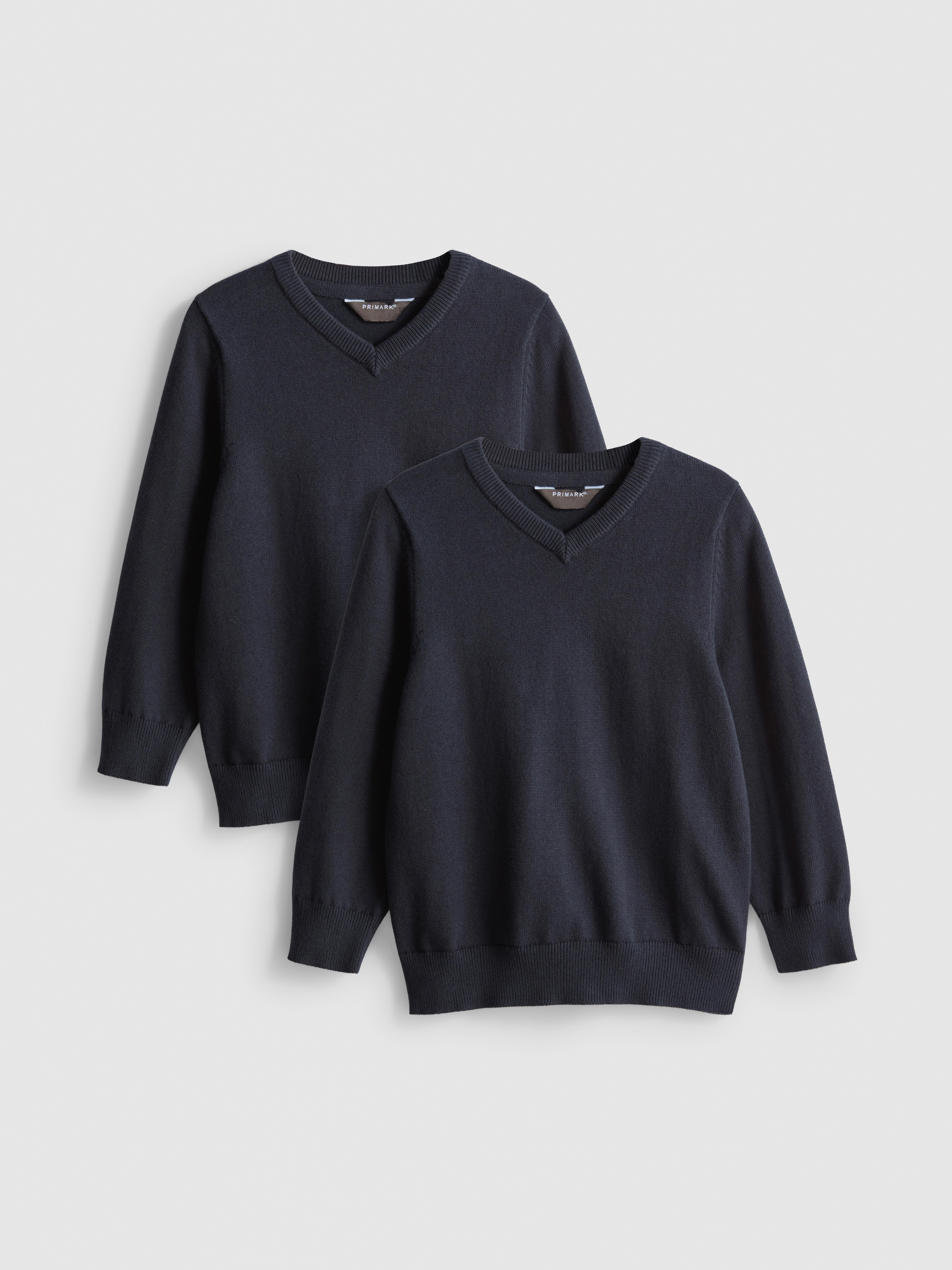 3-7yrs | 2pk Unisex Cotton Rich V-Neck School Jumpers