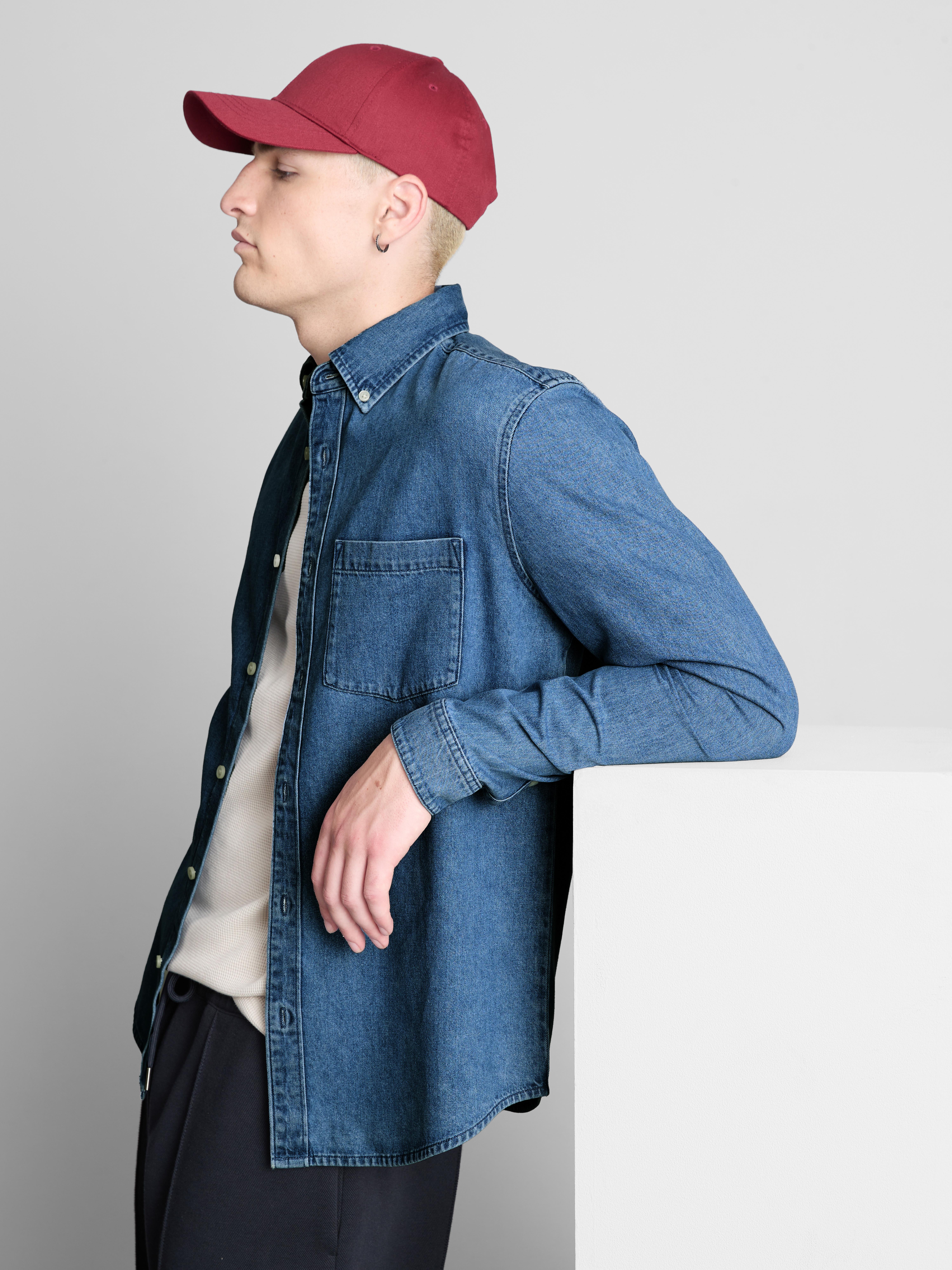 Long-Sleeve Button-Up Denim Shirt