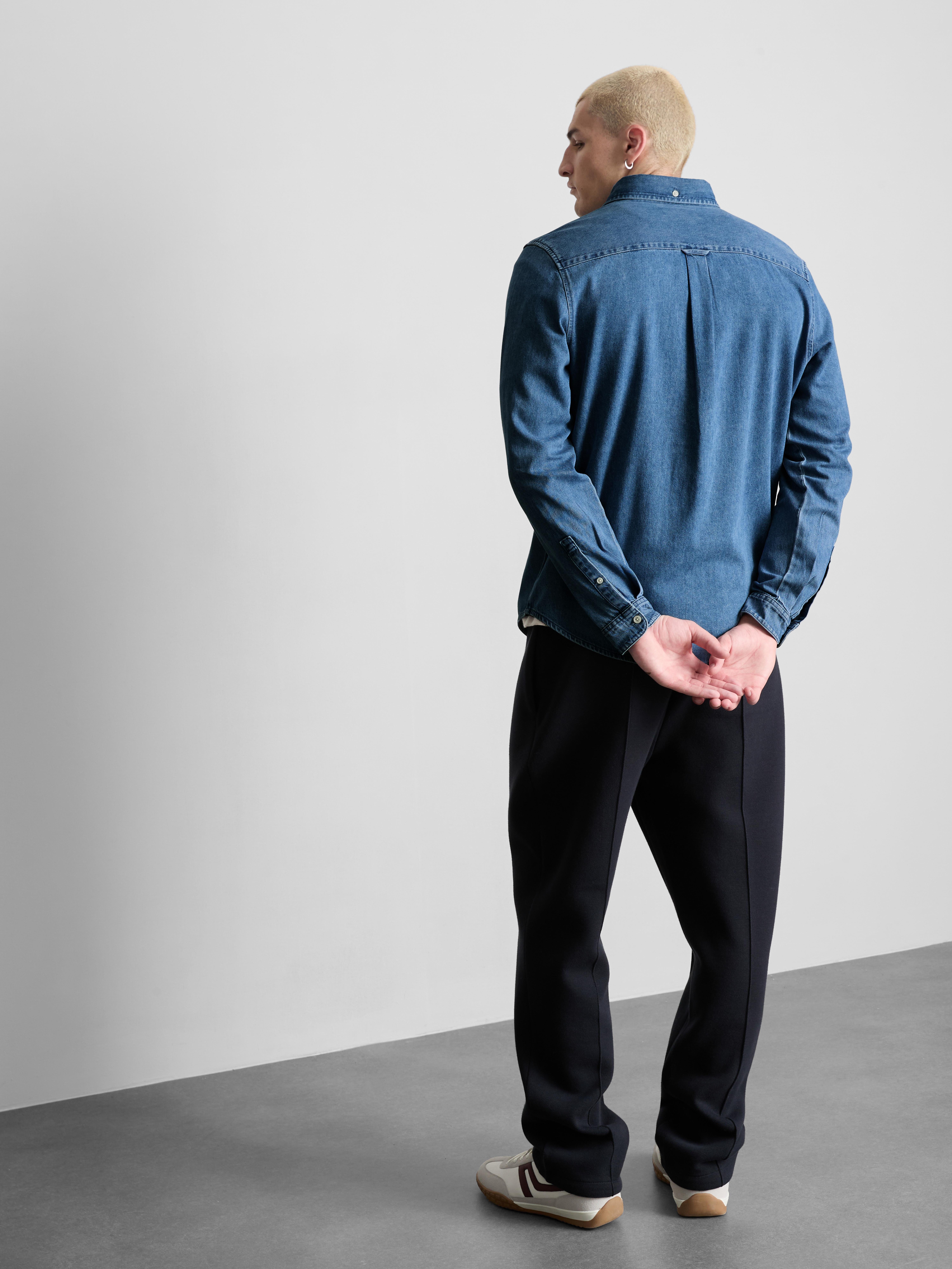 Long-Sleeve Button-Up Denim Shirt