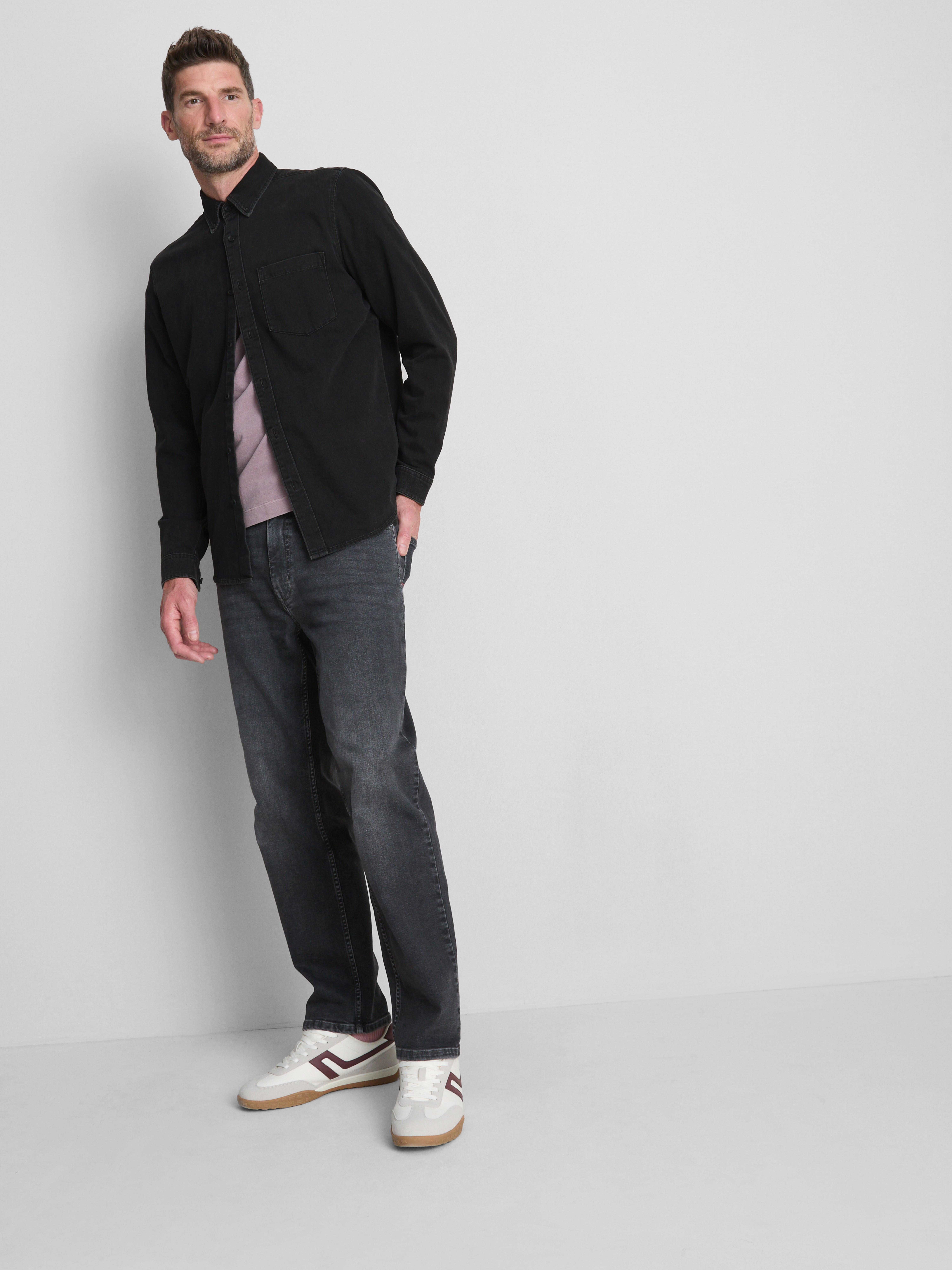 Long-Sleeve Button-Up Denim Shirt