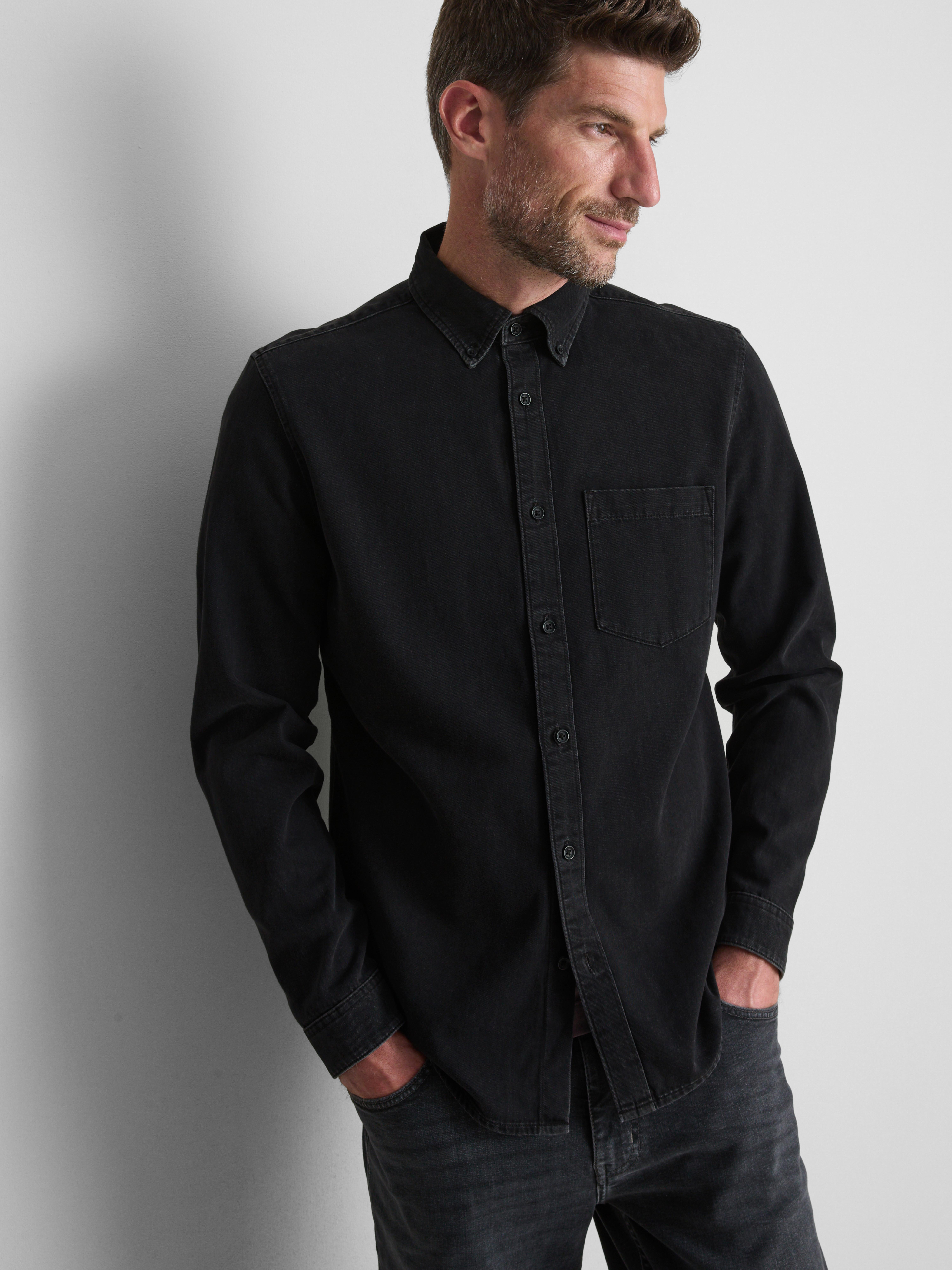 Long-Sleeve Button-Up Denim Shirt