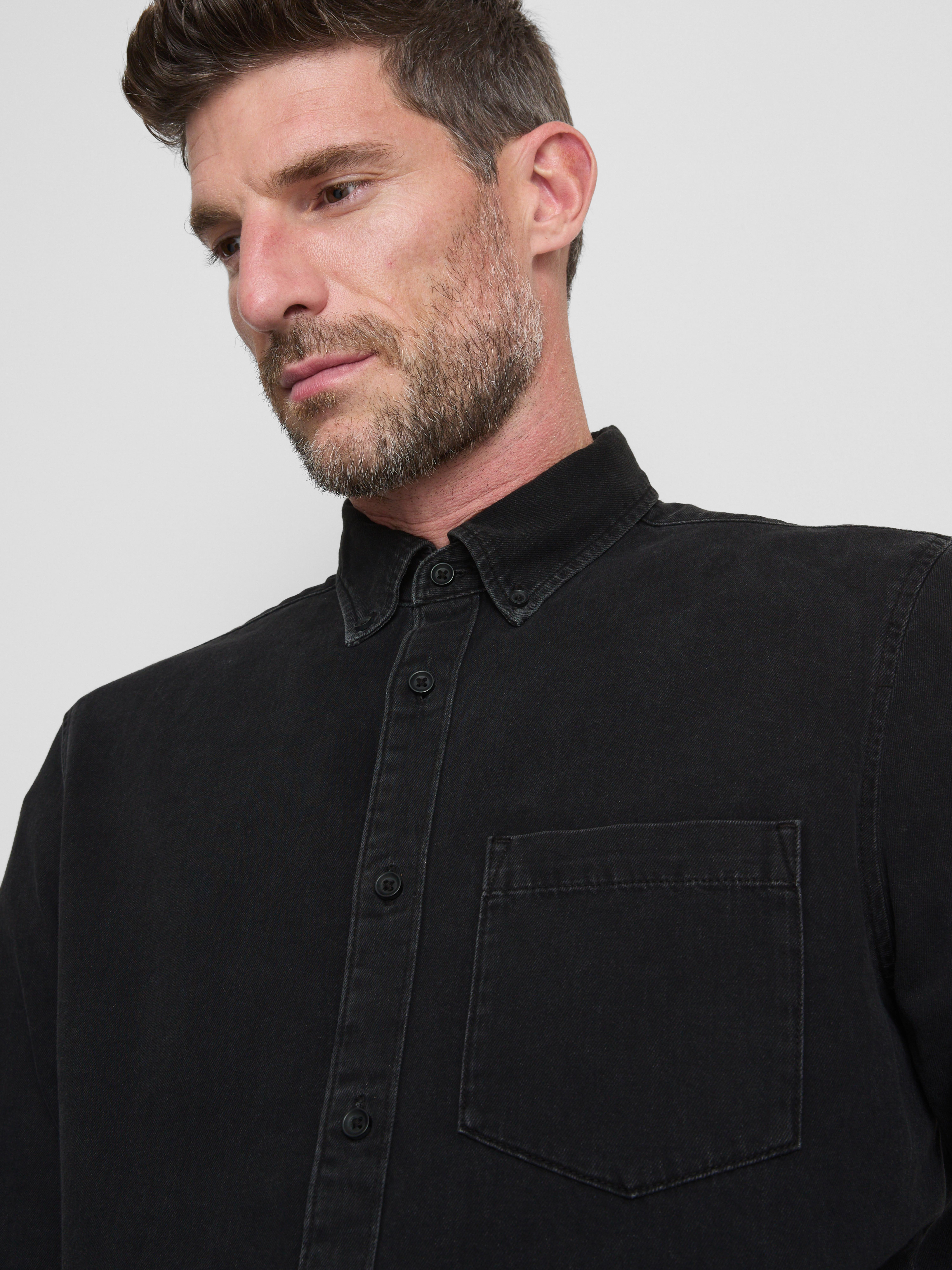 Long-Sleeve Button-Up Denim Shirt