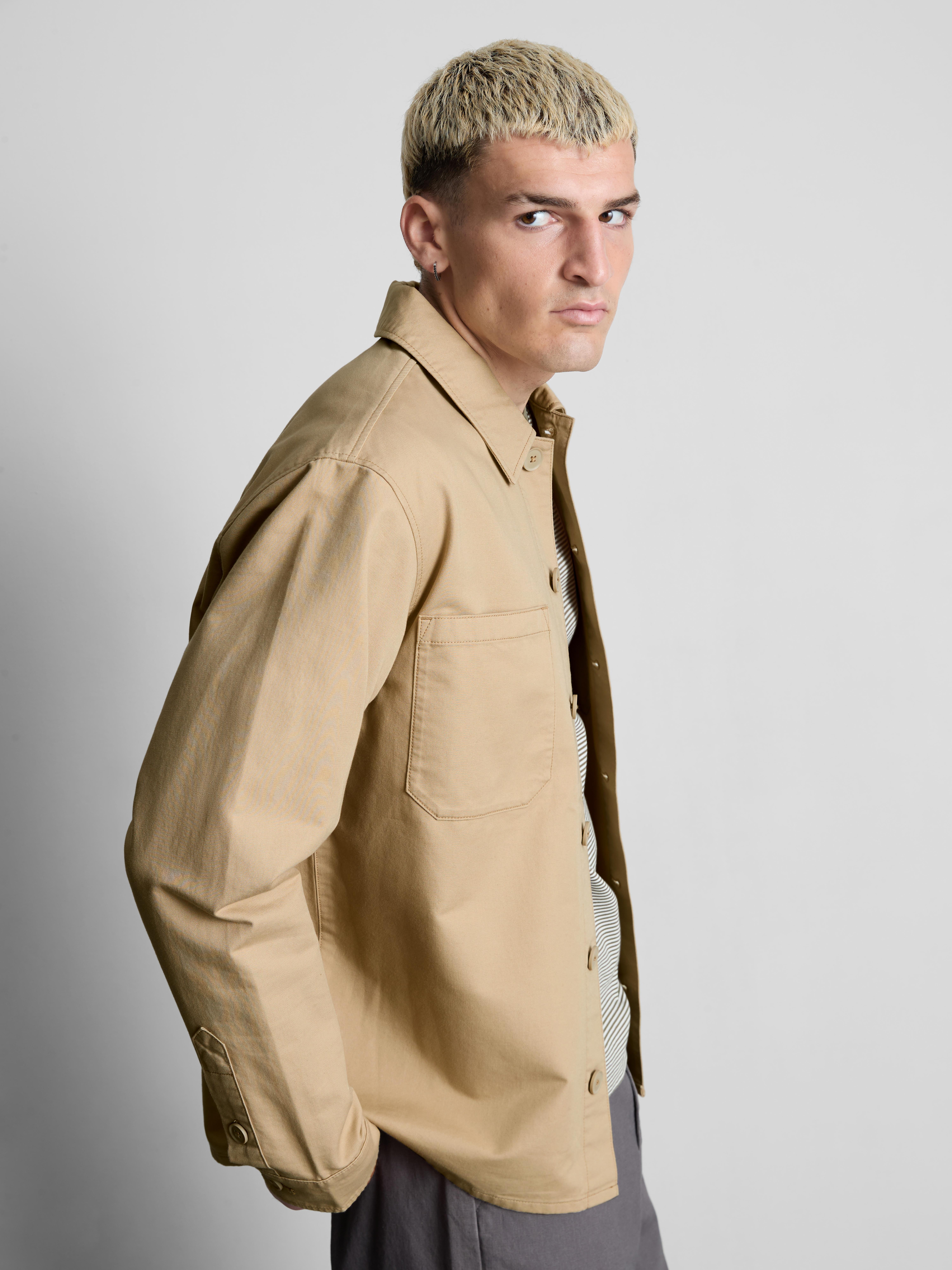 Pure Cotton Utility Overshirt Tan