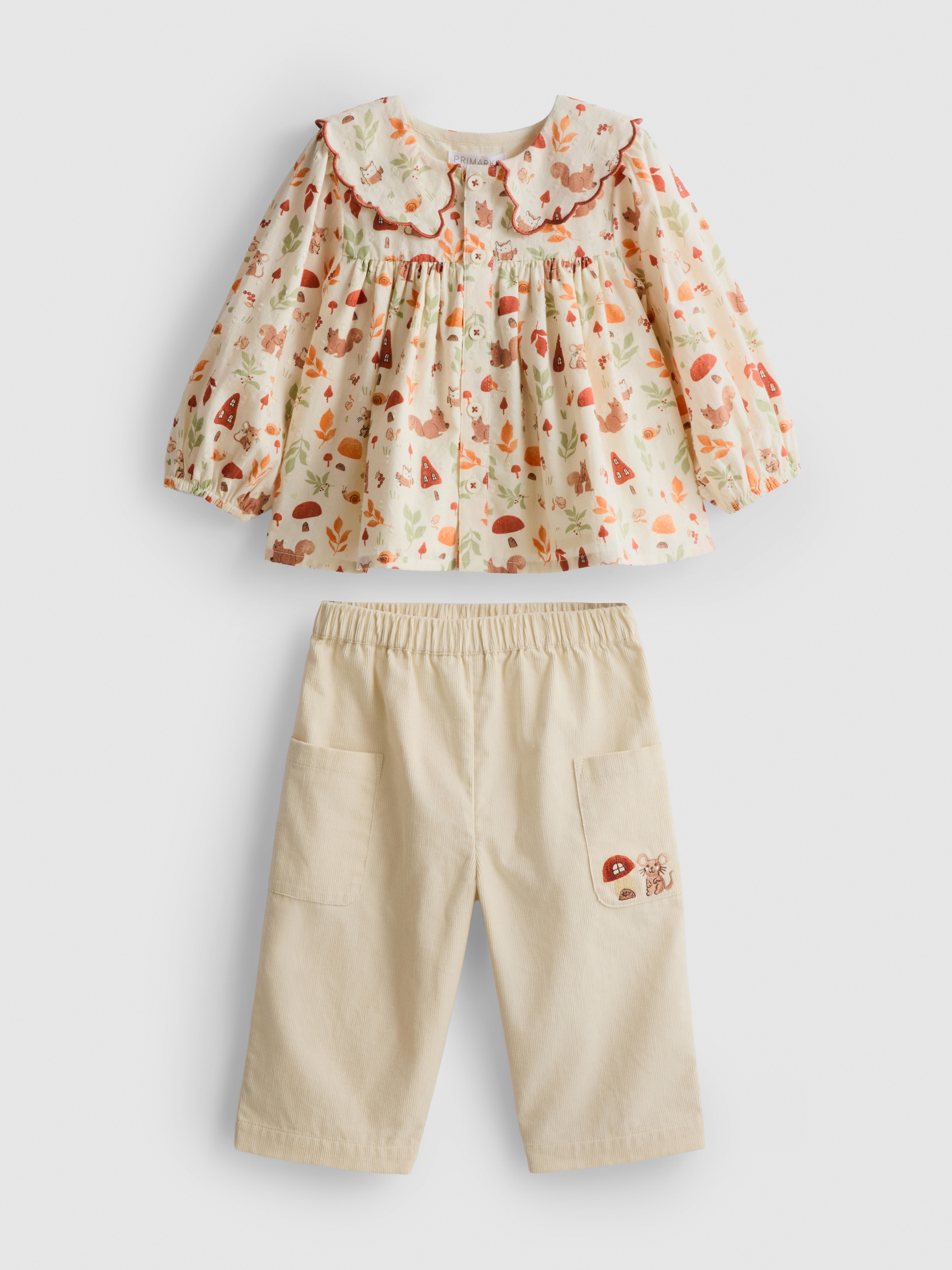 0-18mths | Pure Cotton Collared Blouse and Pants Newborn Set