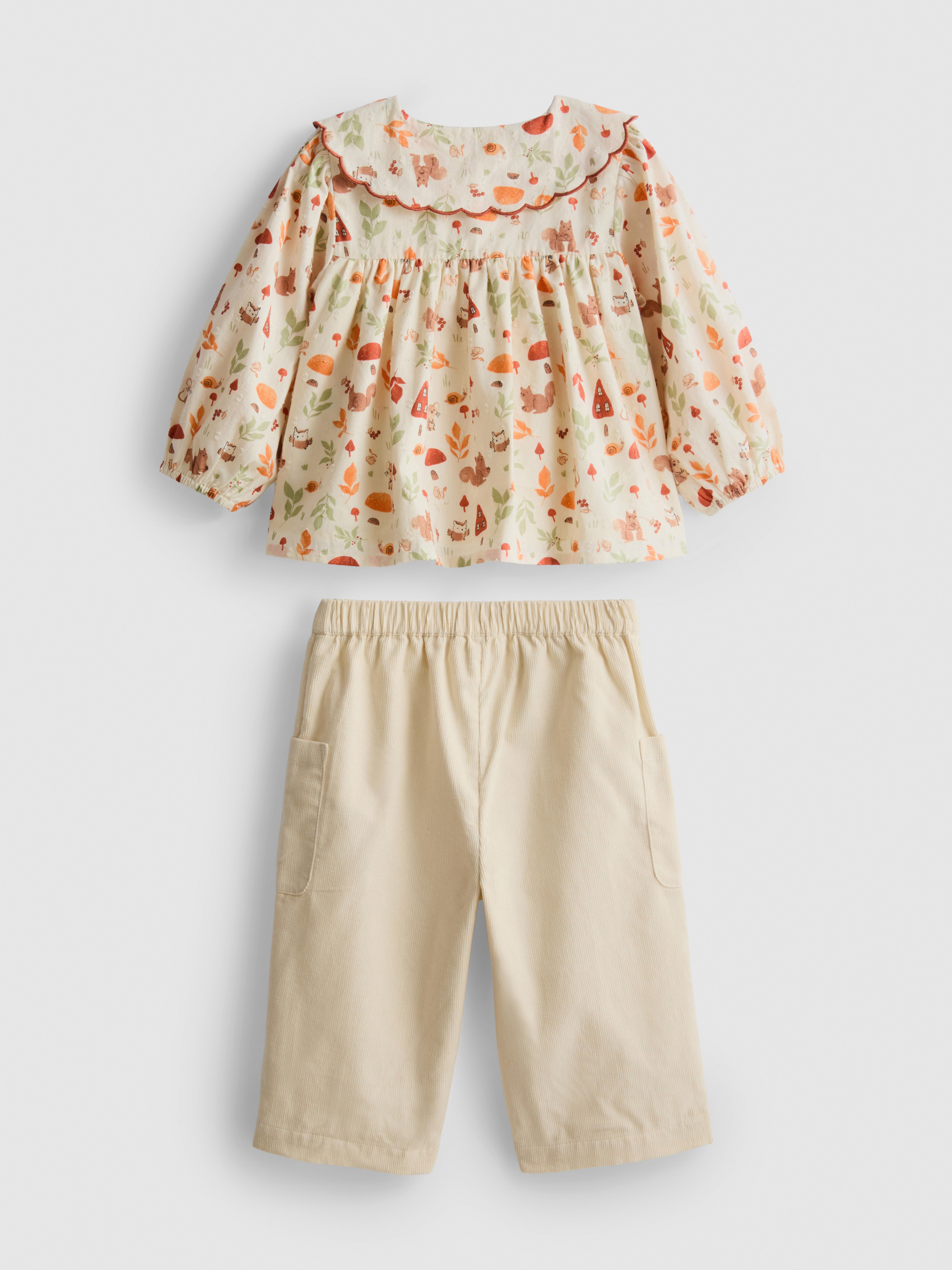 0-18mths | Pure Cotton Collared Blouse and Pants Newborn Set