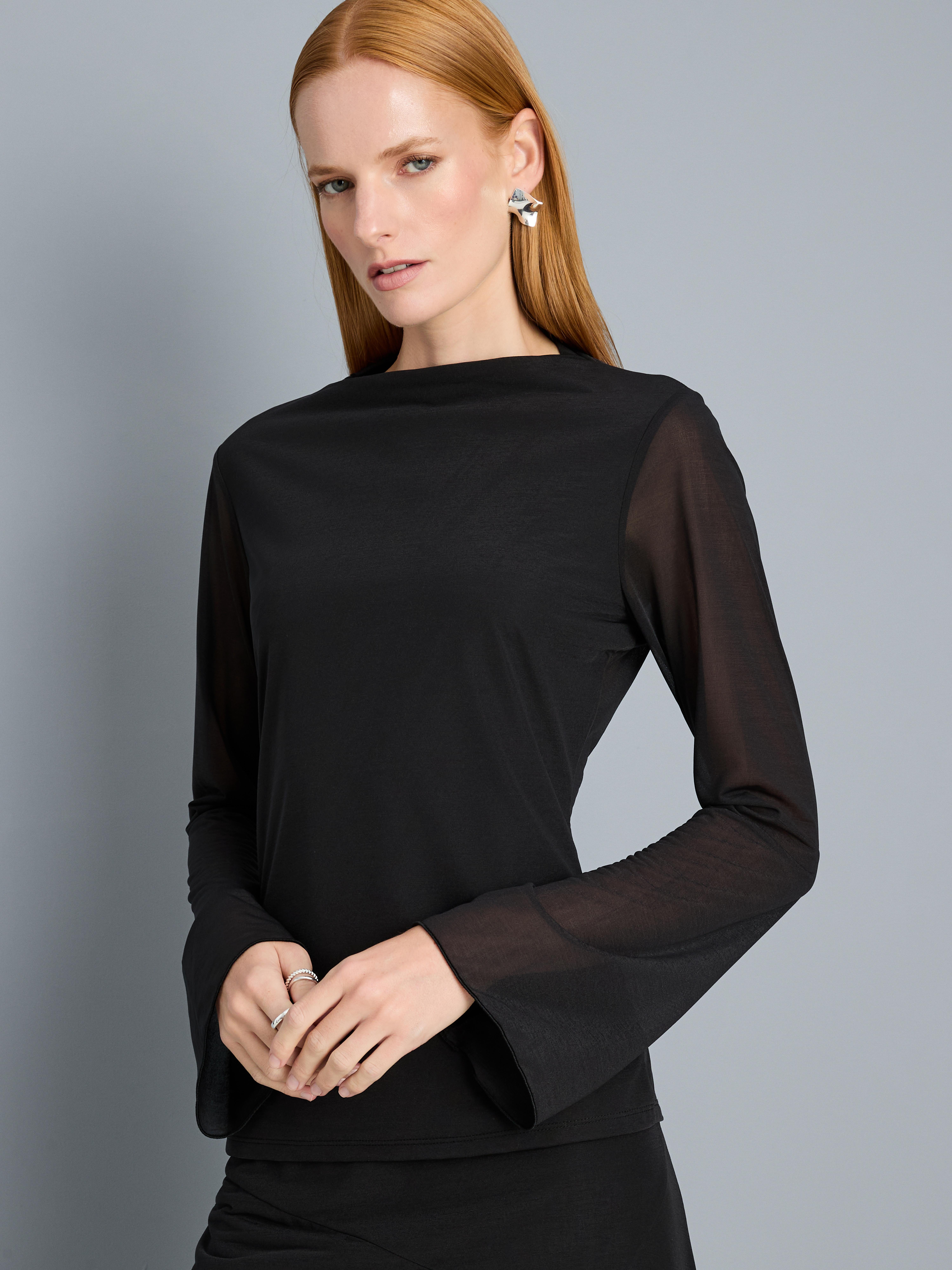 Mesh Jersey Bell-Sleeve Top