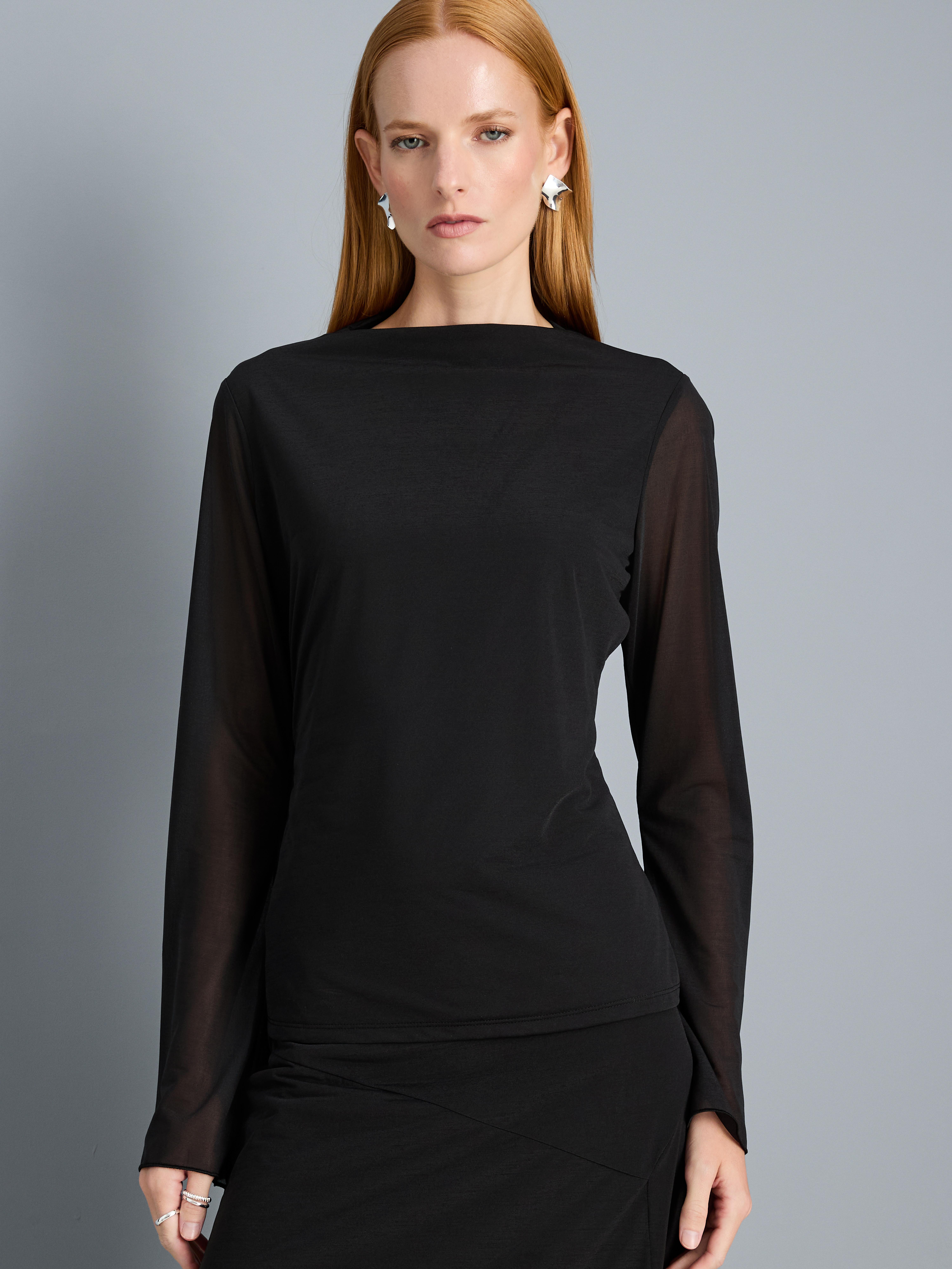 Mesh Jersey Bell-Sleeve Top