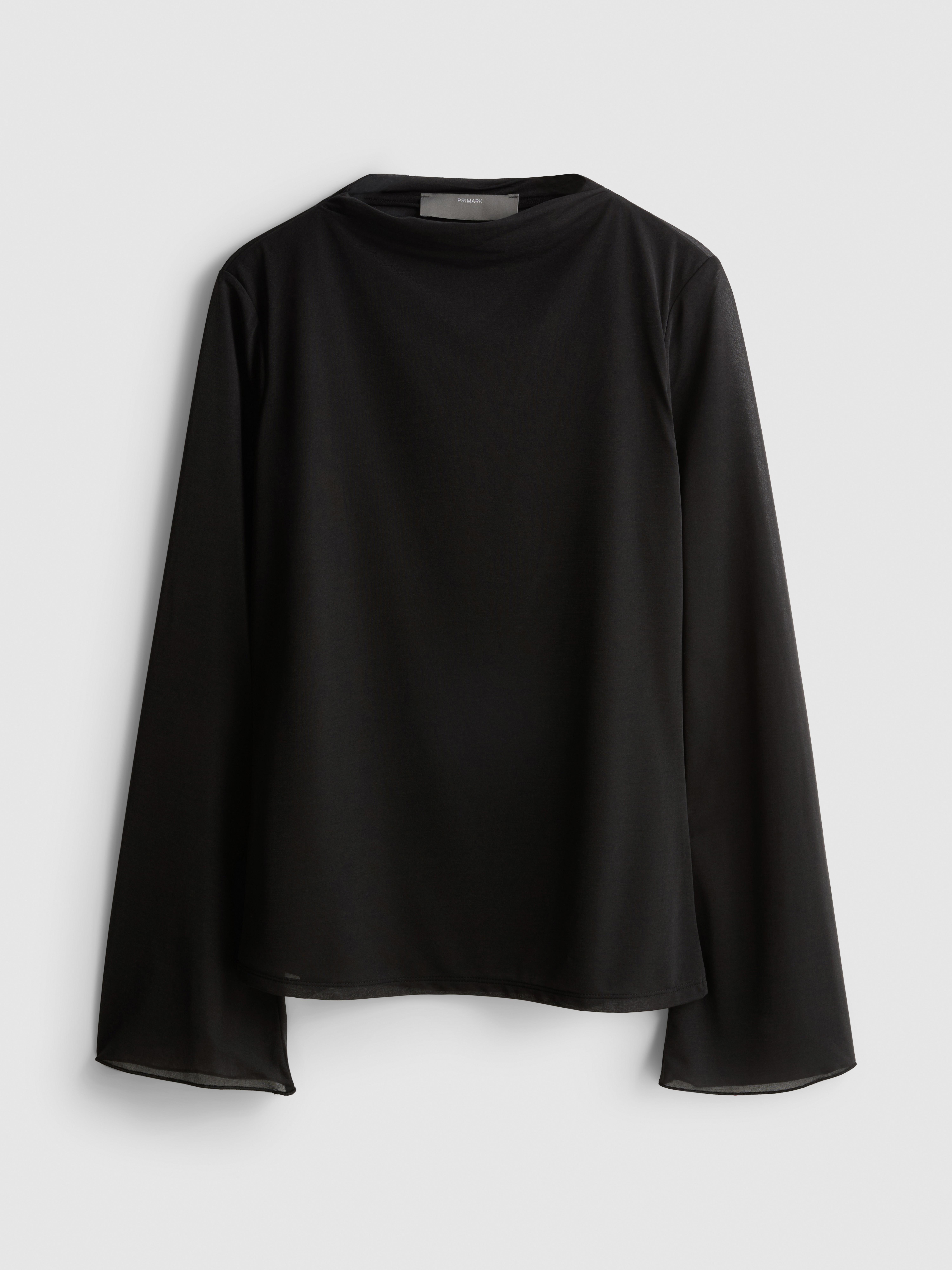 Mesh Jersey Bell-Sleeve Top