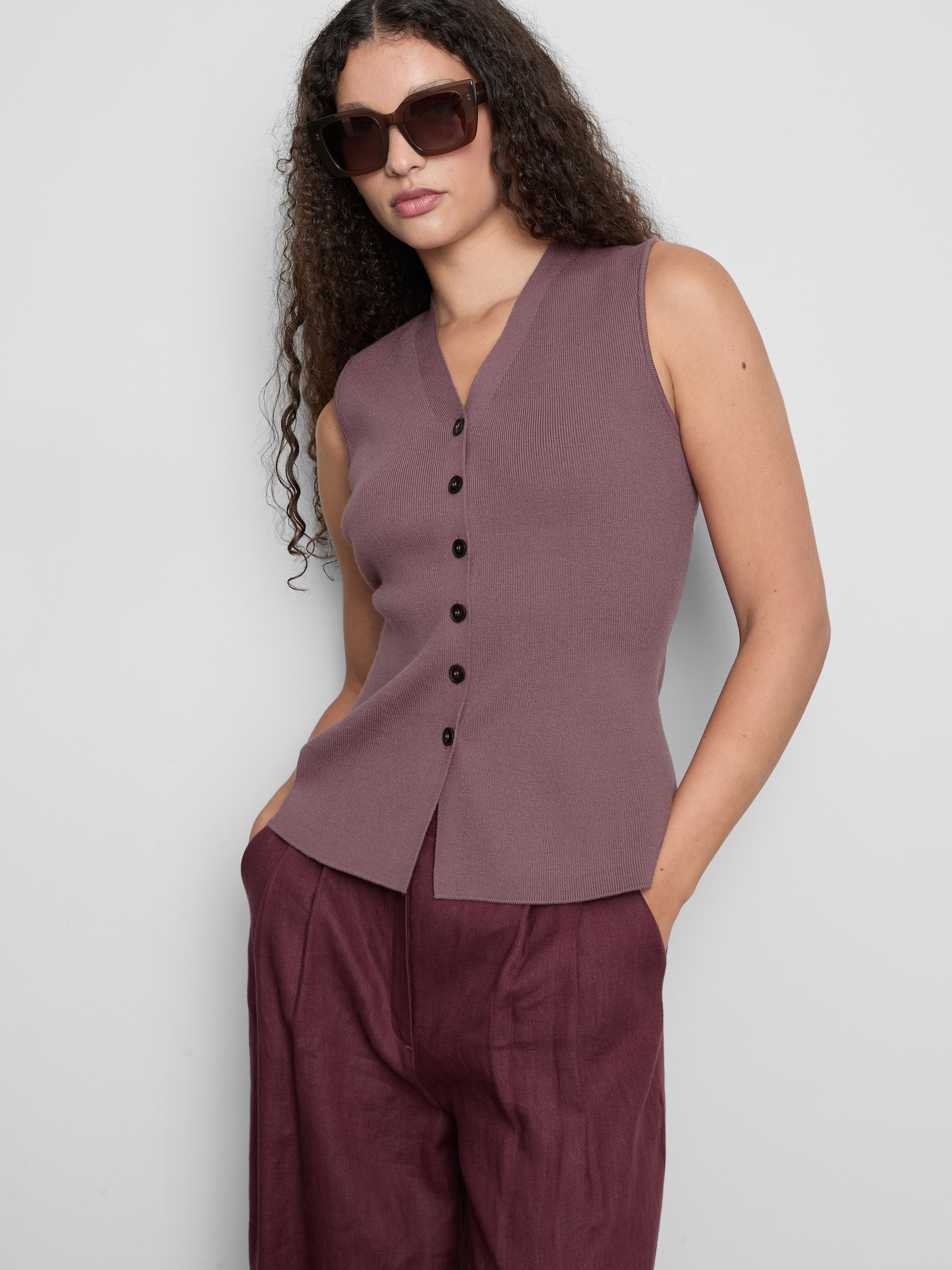 Gebreid mouwloos peplum-gilet The Edit Heidekleurig