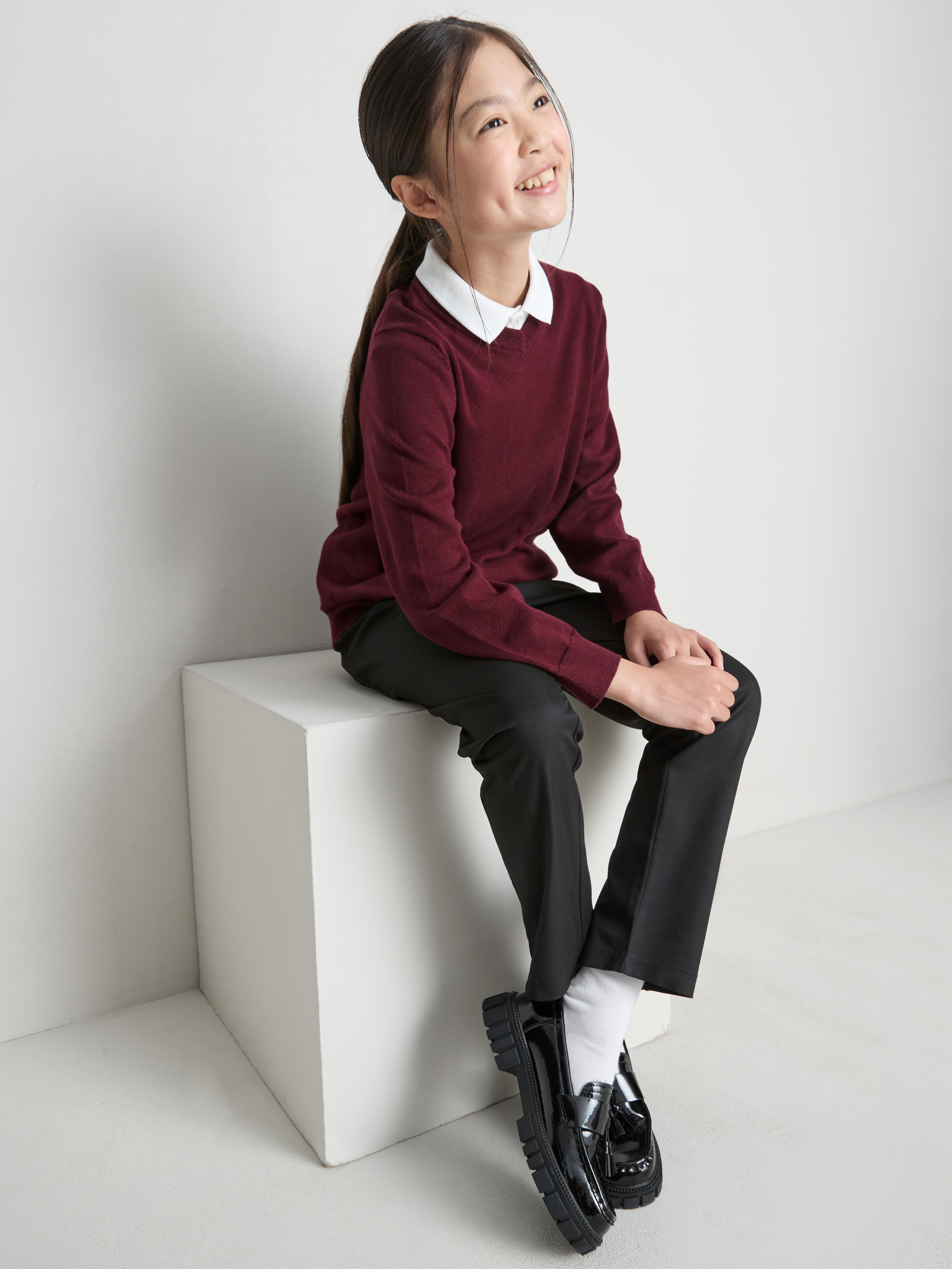 7-15yrs | 2pk Cotton Rich V-Neck School Jumpers Burgundy