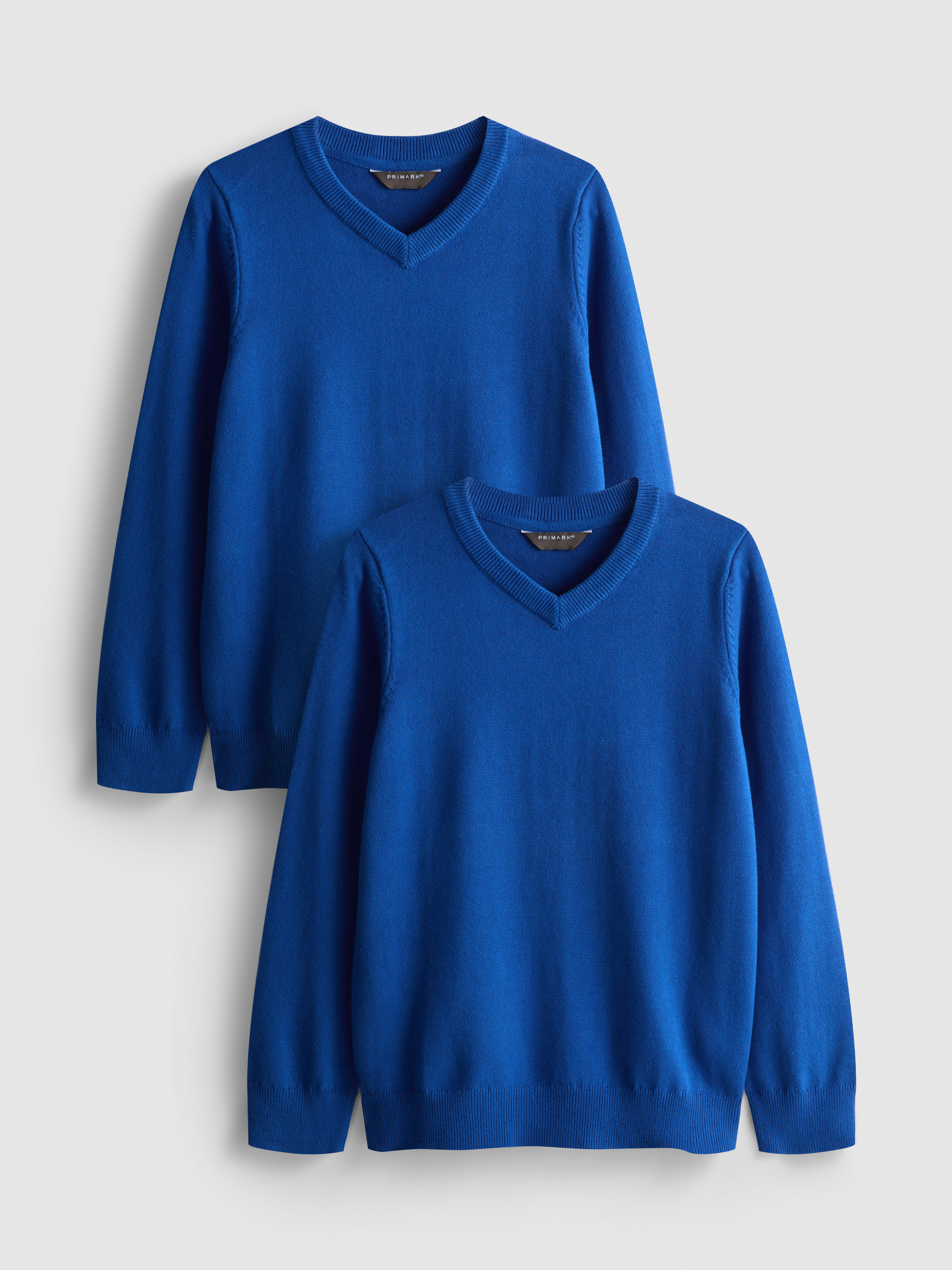 7-15yrs | 2pk Unisex Cotton Rich V-Neck School Jumpers