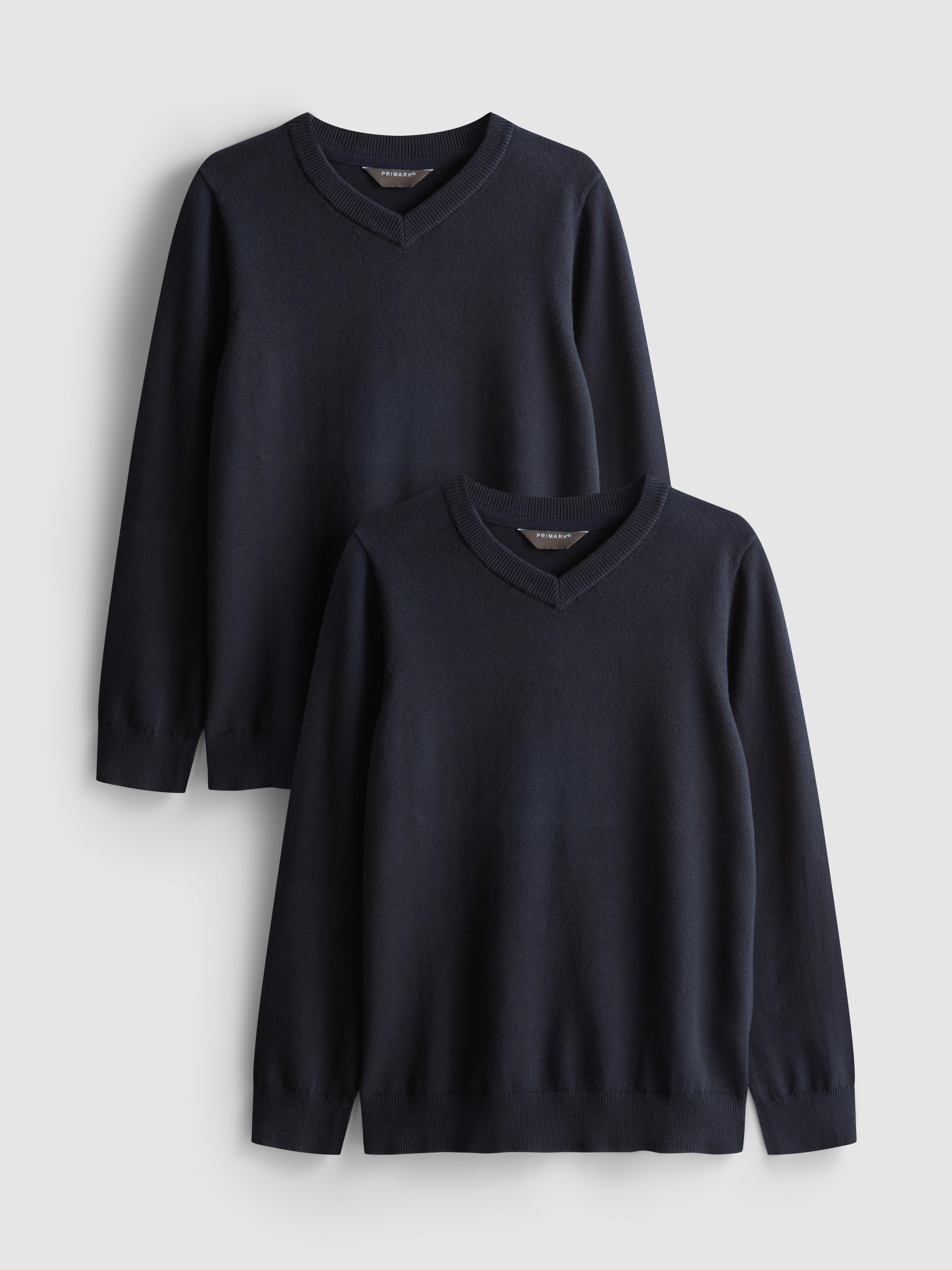 7-15yrs | 2pk Cotton Rich V-Neck School Jumpers