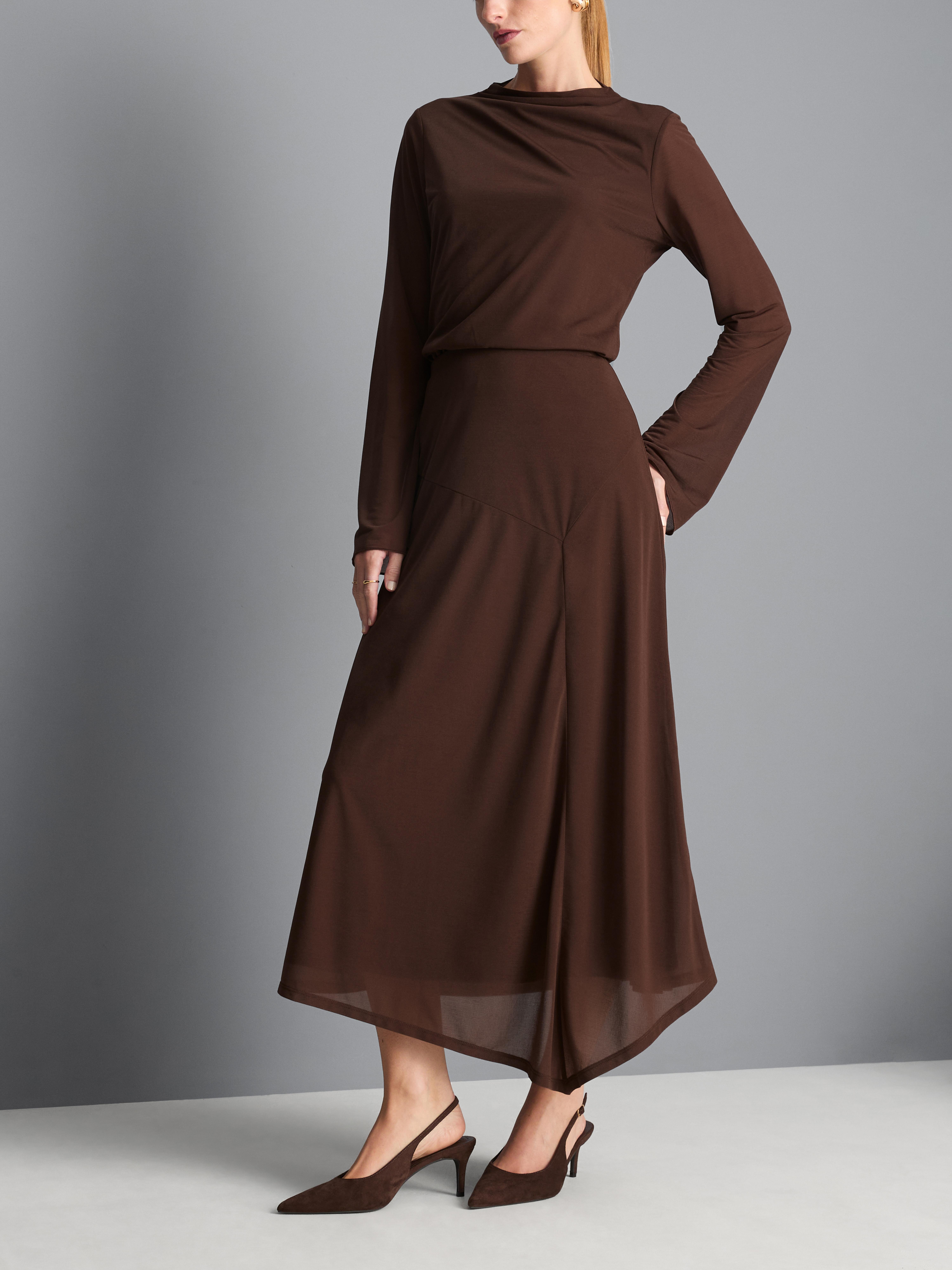 Mesh Jersey Asymmetric Midi Skirt