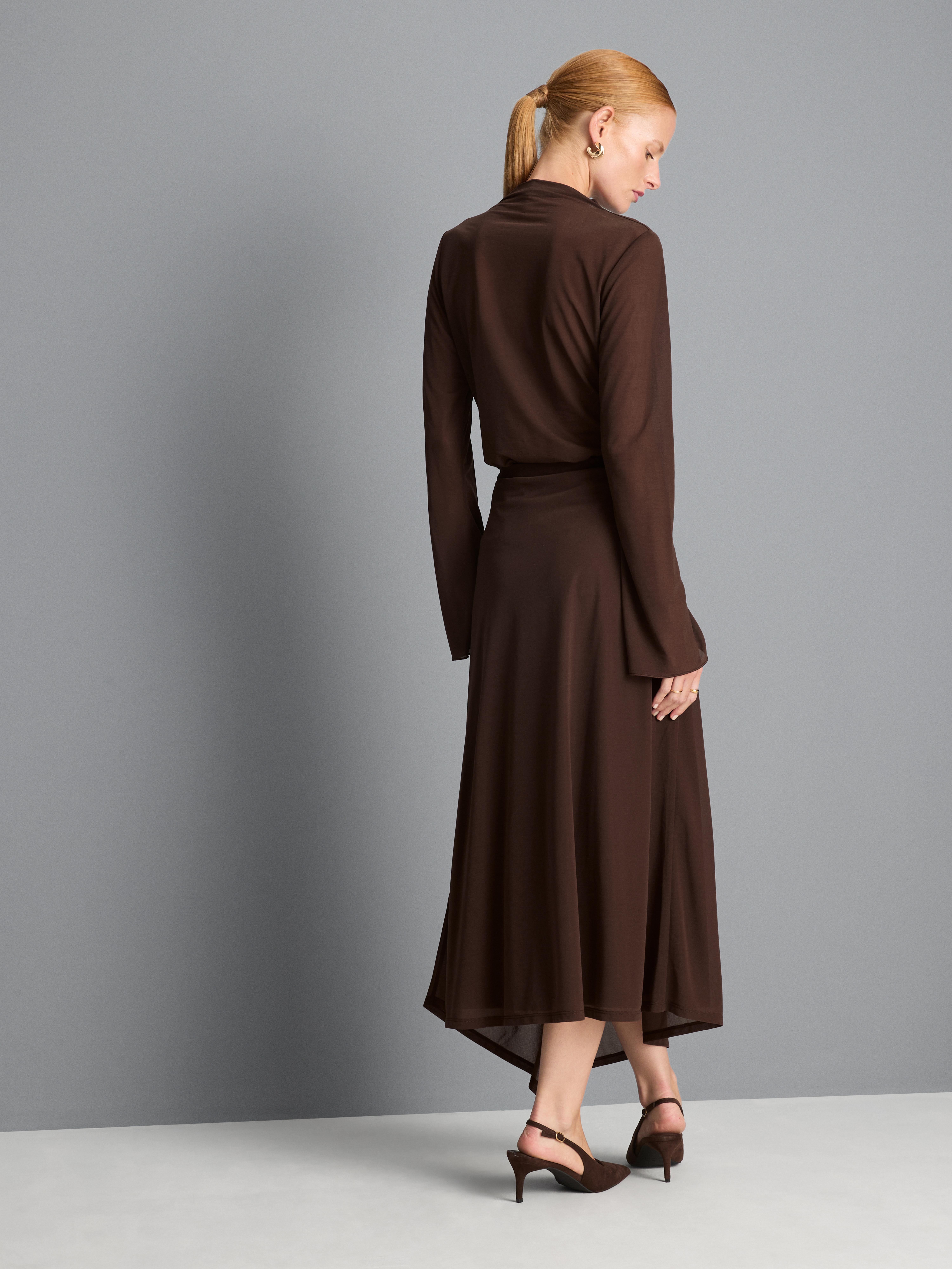 Mesh Jersey Asymmetric Midi Skirt