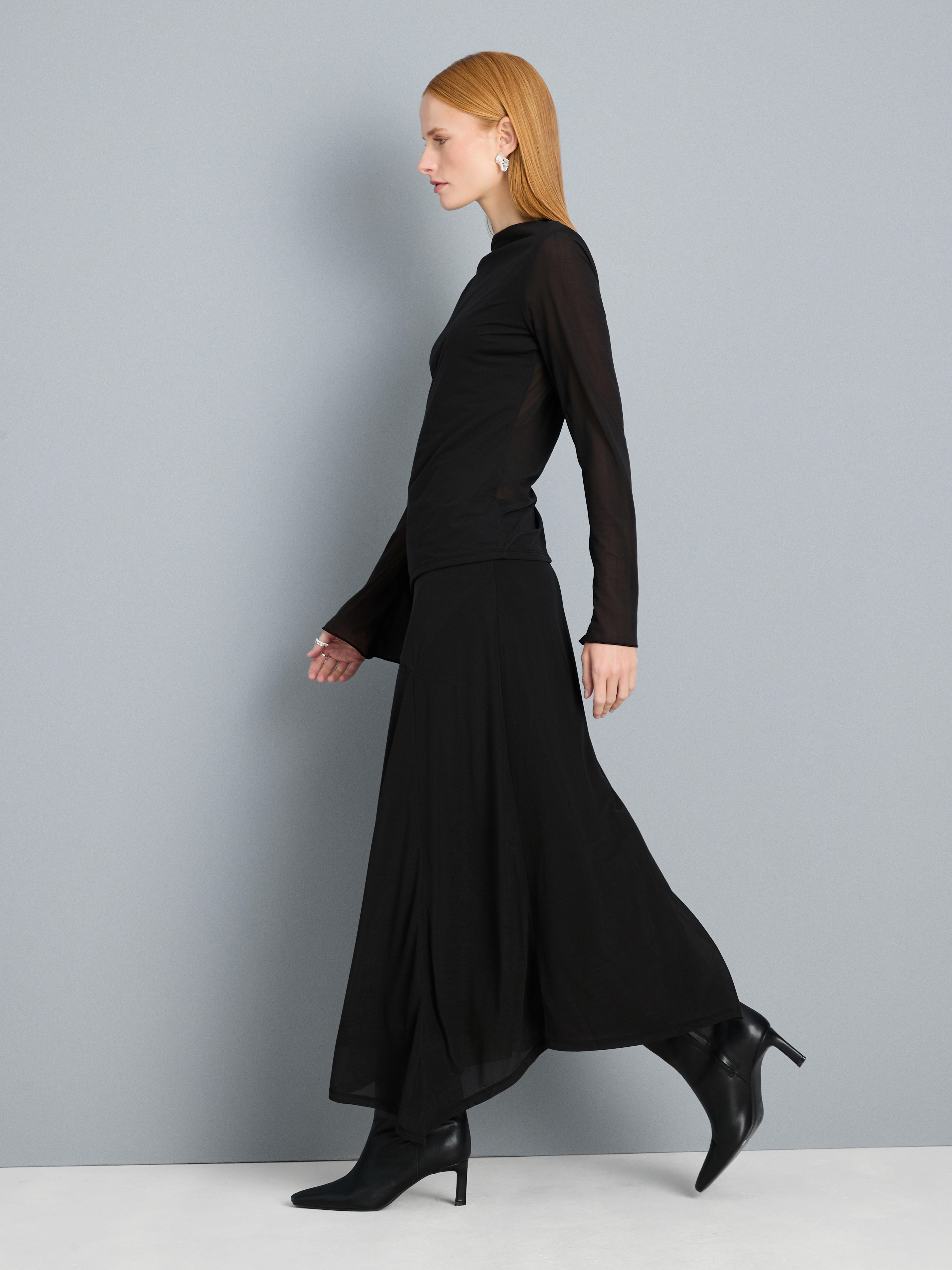 Asymmetrische jersey midi-rok met mesh