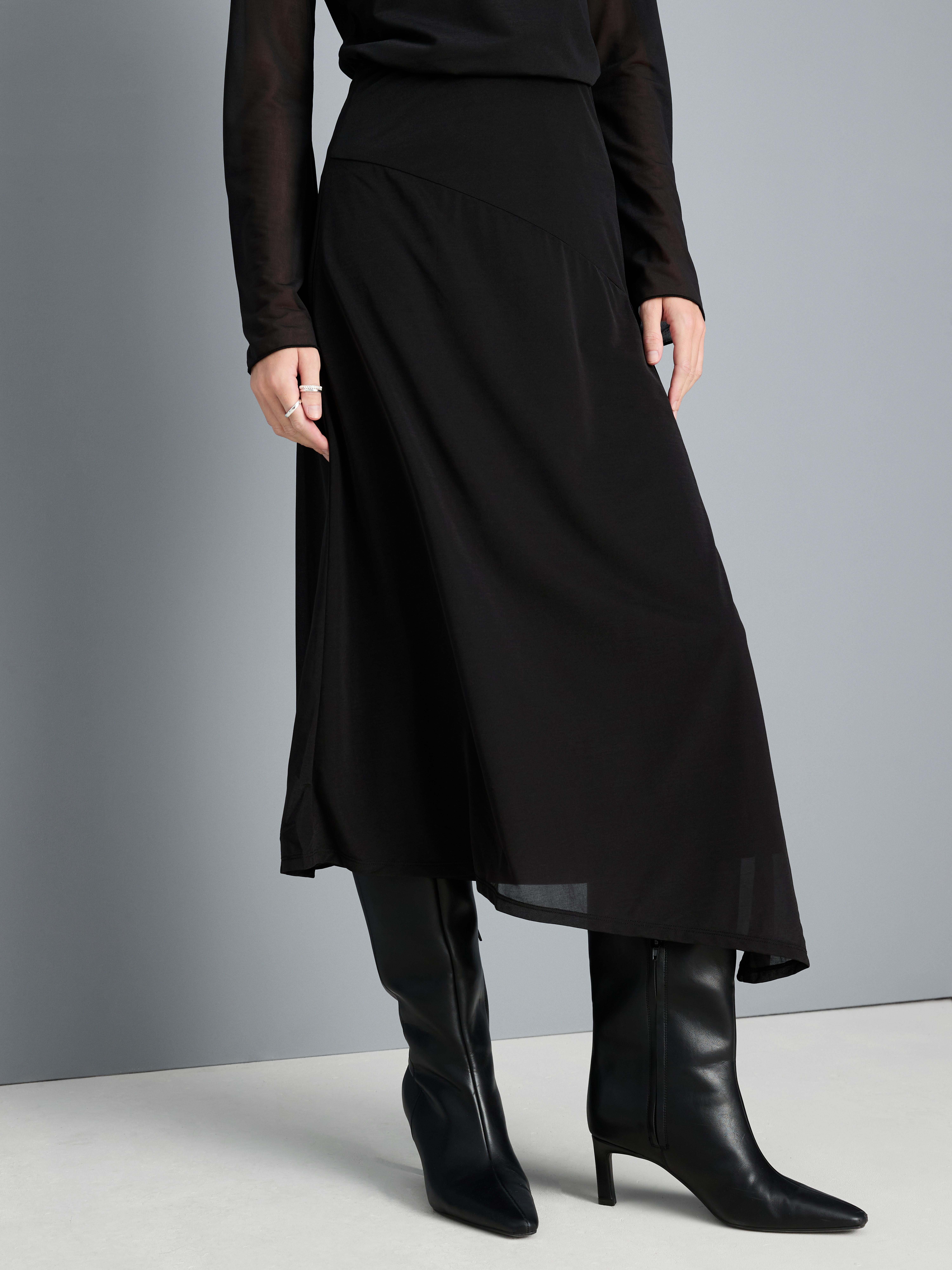 Asymmetrische jersey midi-rok met mesh