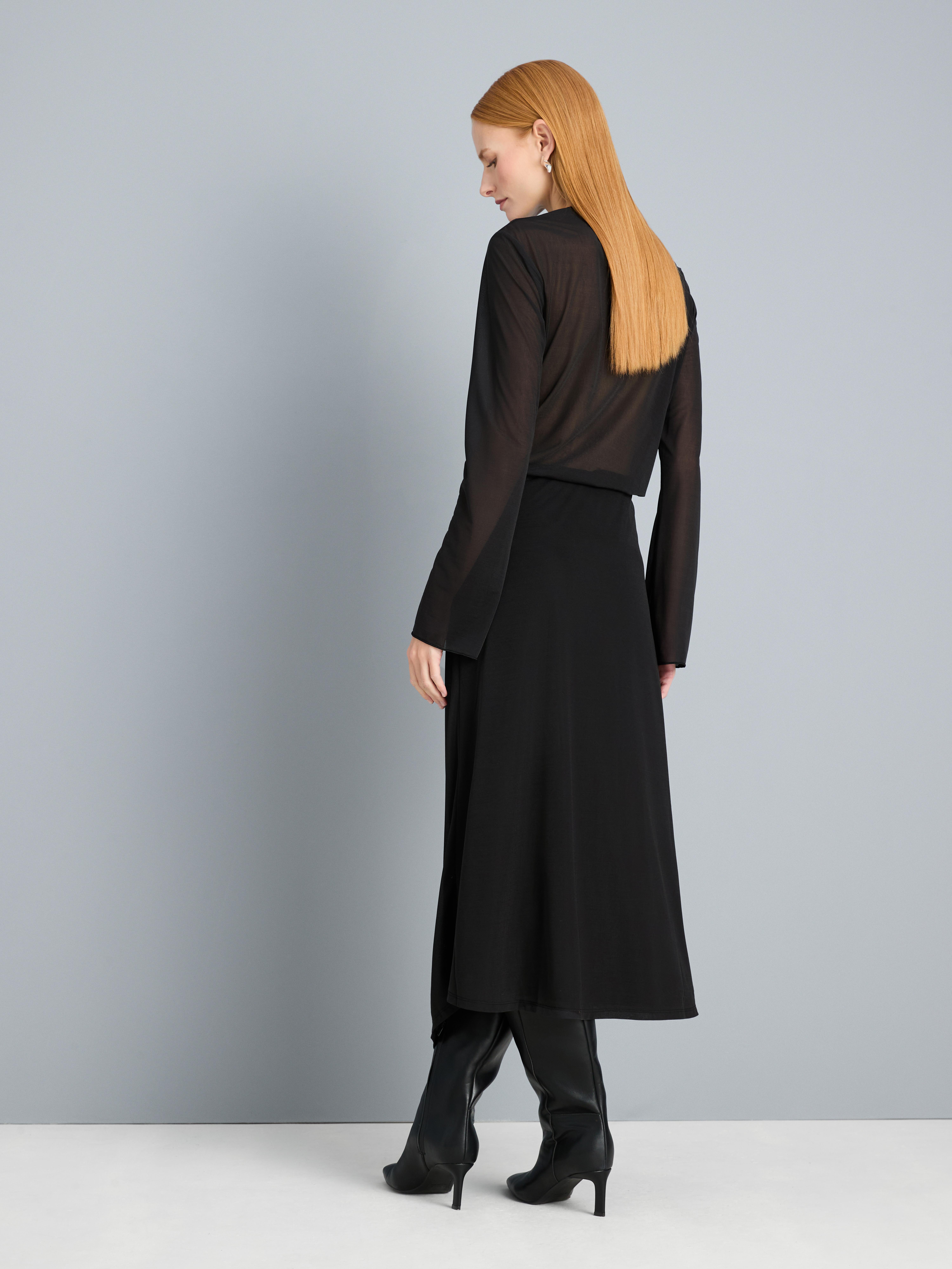 Asymmetrische jersey midi-rok met mesh