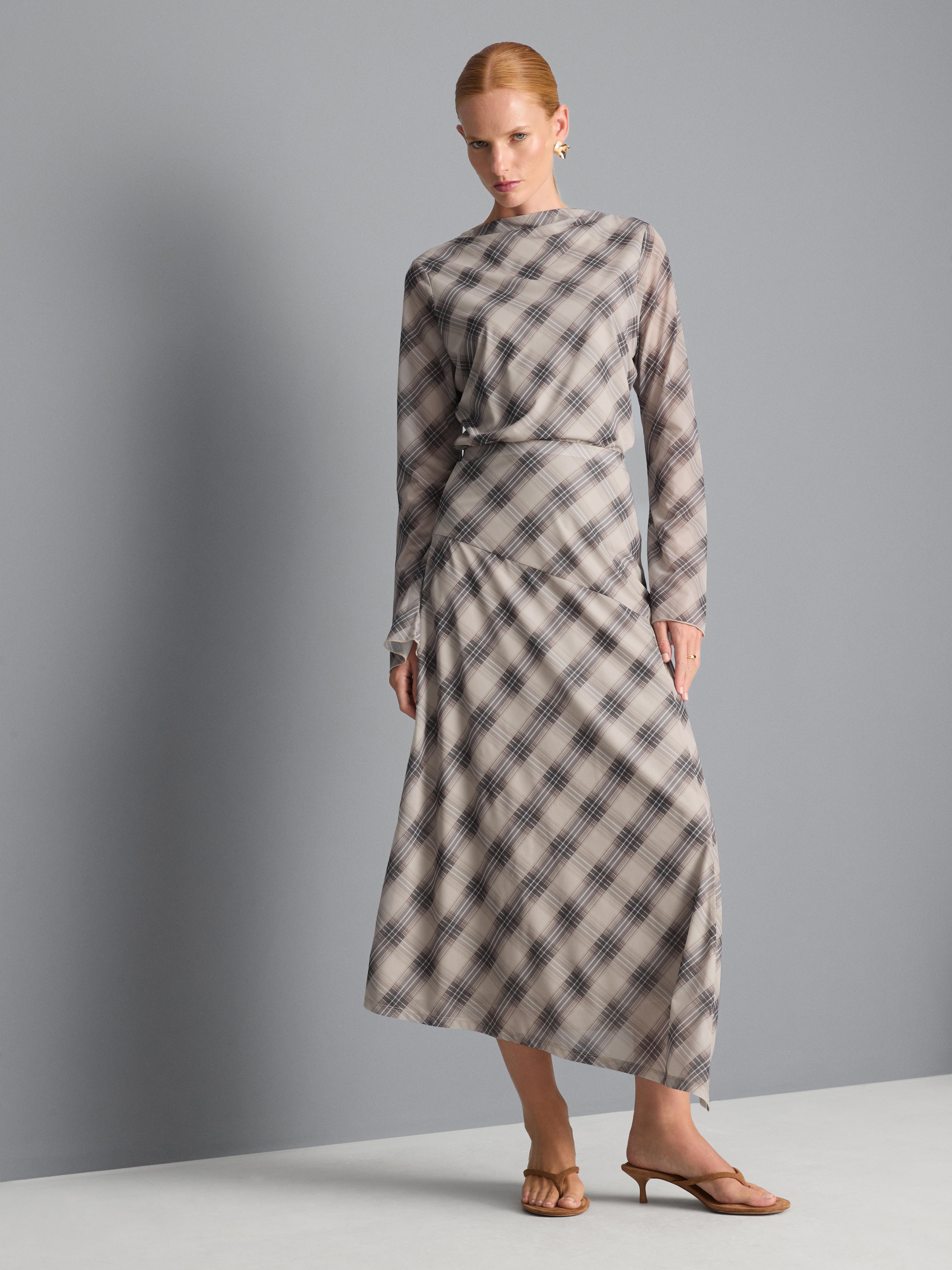 Asymmetrische jersey midi-rok met mesh Veelkleurig