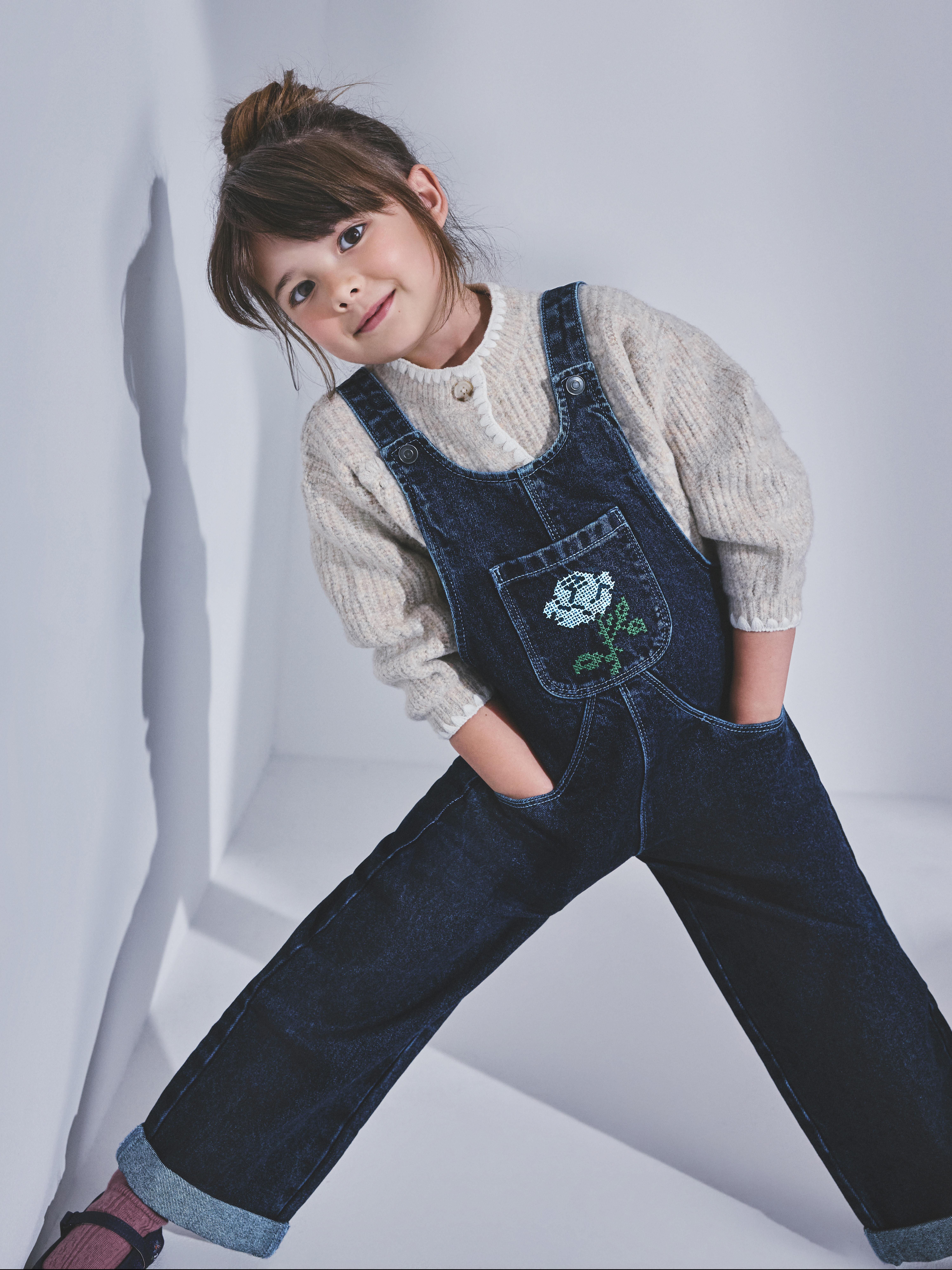 1-9yrs | The Edit Pure Cotton Barrel Leg Denim Overalls