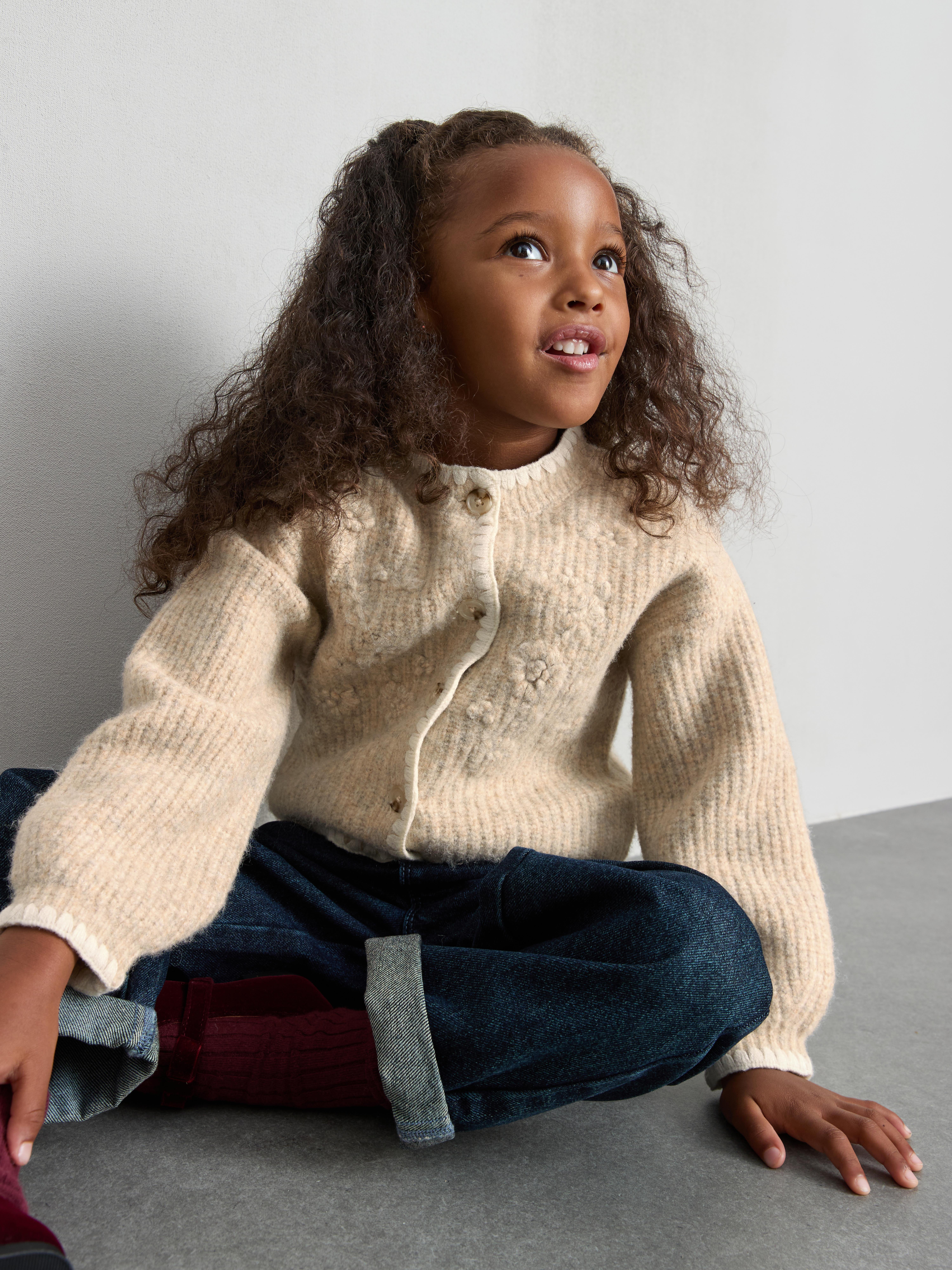 1-12yrs | The Edit Floral Embroidered Contrast Stitch Cardigan