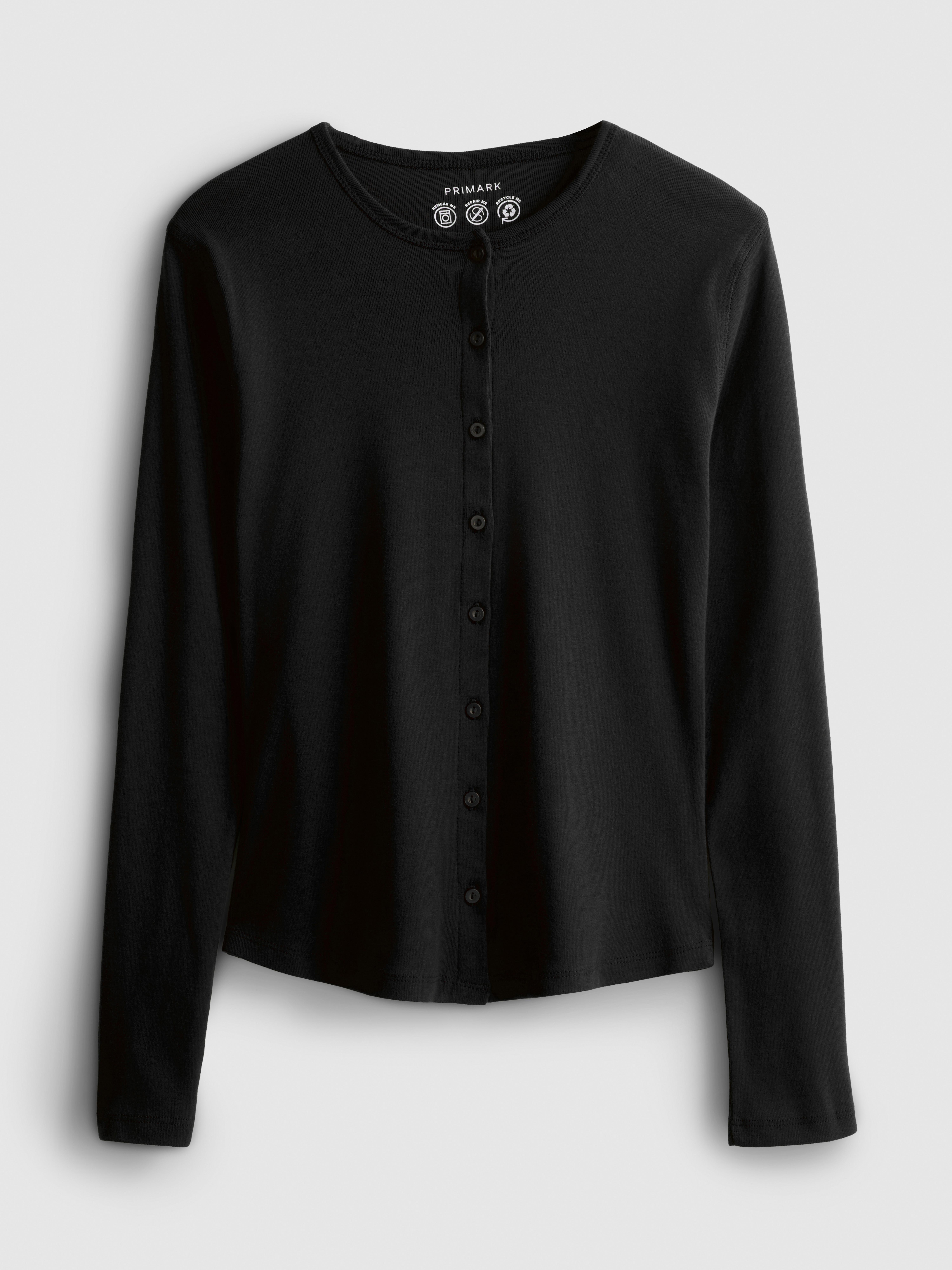 Pure Cotton Round Neck Long Sleeve Cardigan Black
