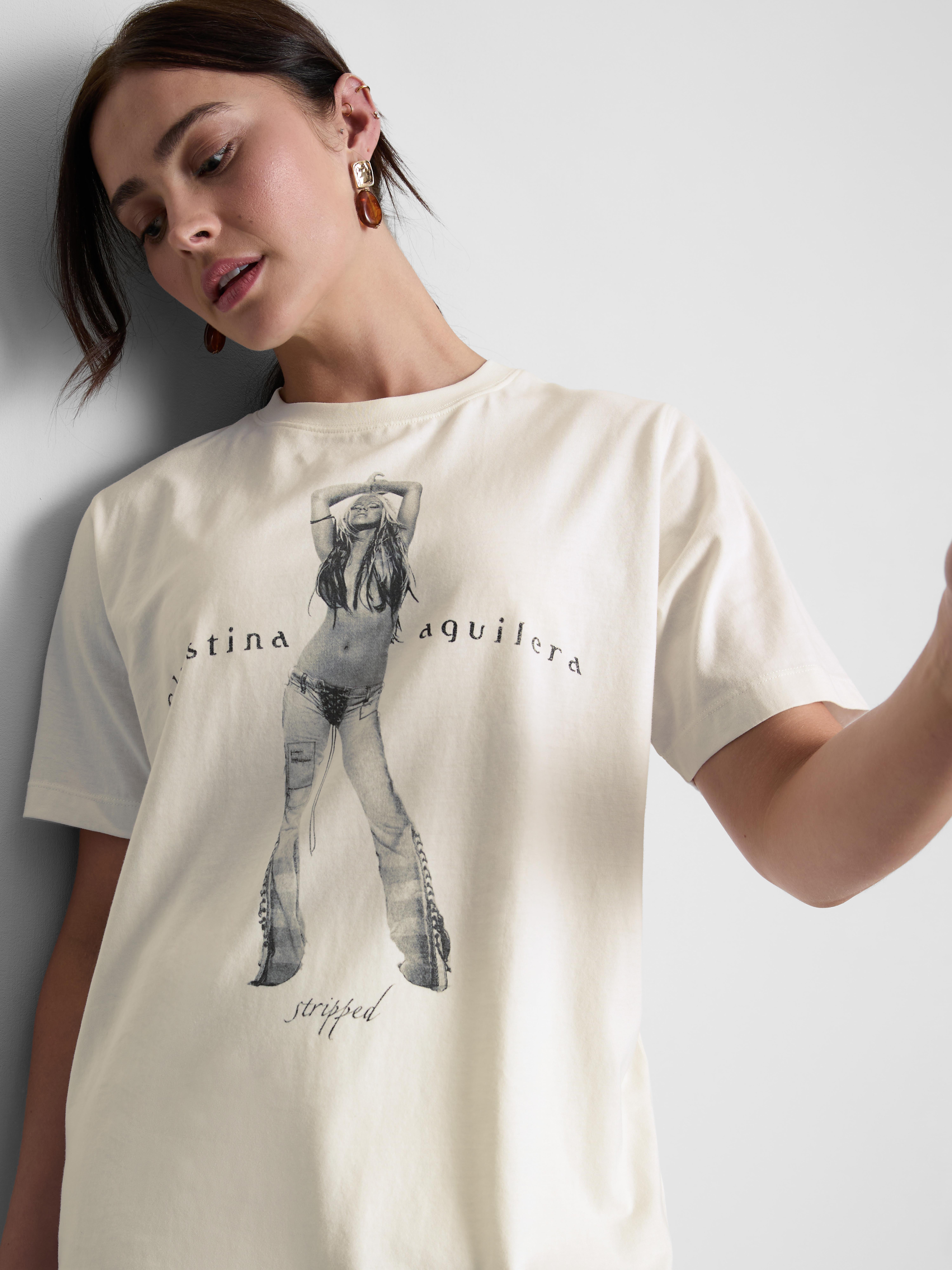 T-shirt música algodão Christina Aguilera