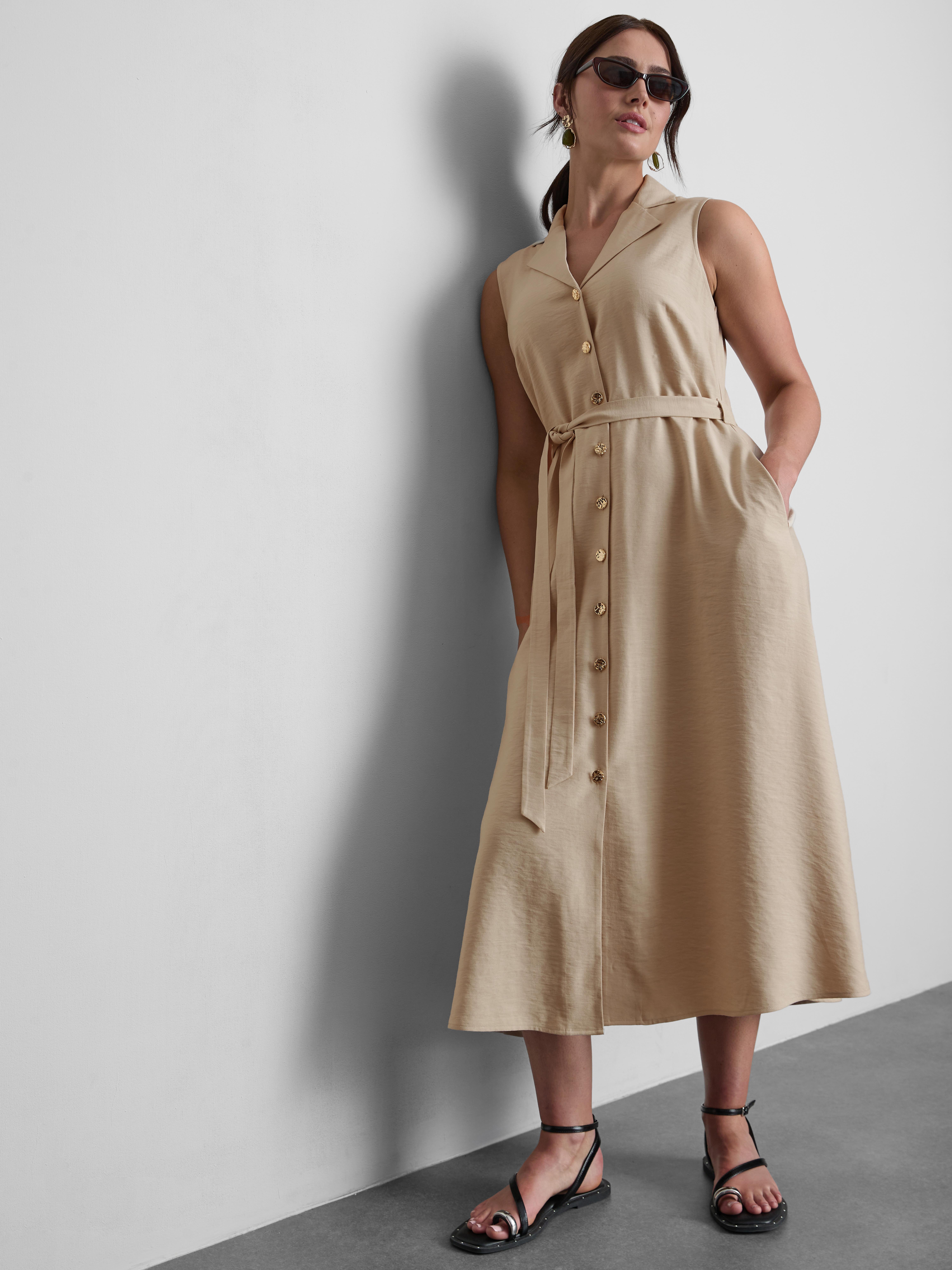 Belted Midi Shirt Dress