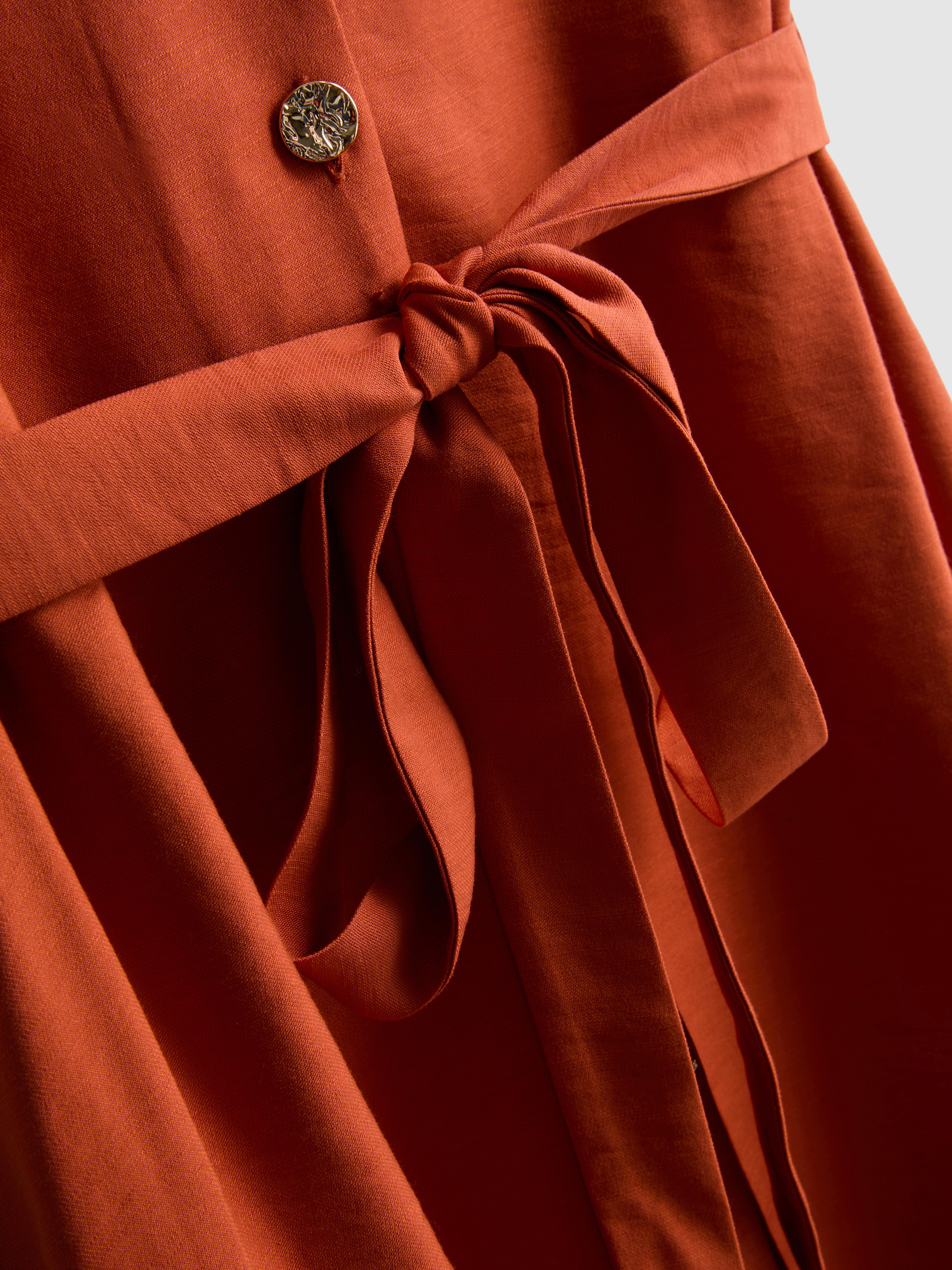 orange primark dress Women's Dark Orange Belted Midi Shirt Dress