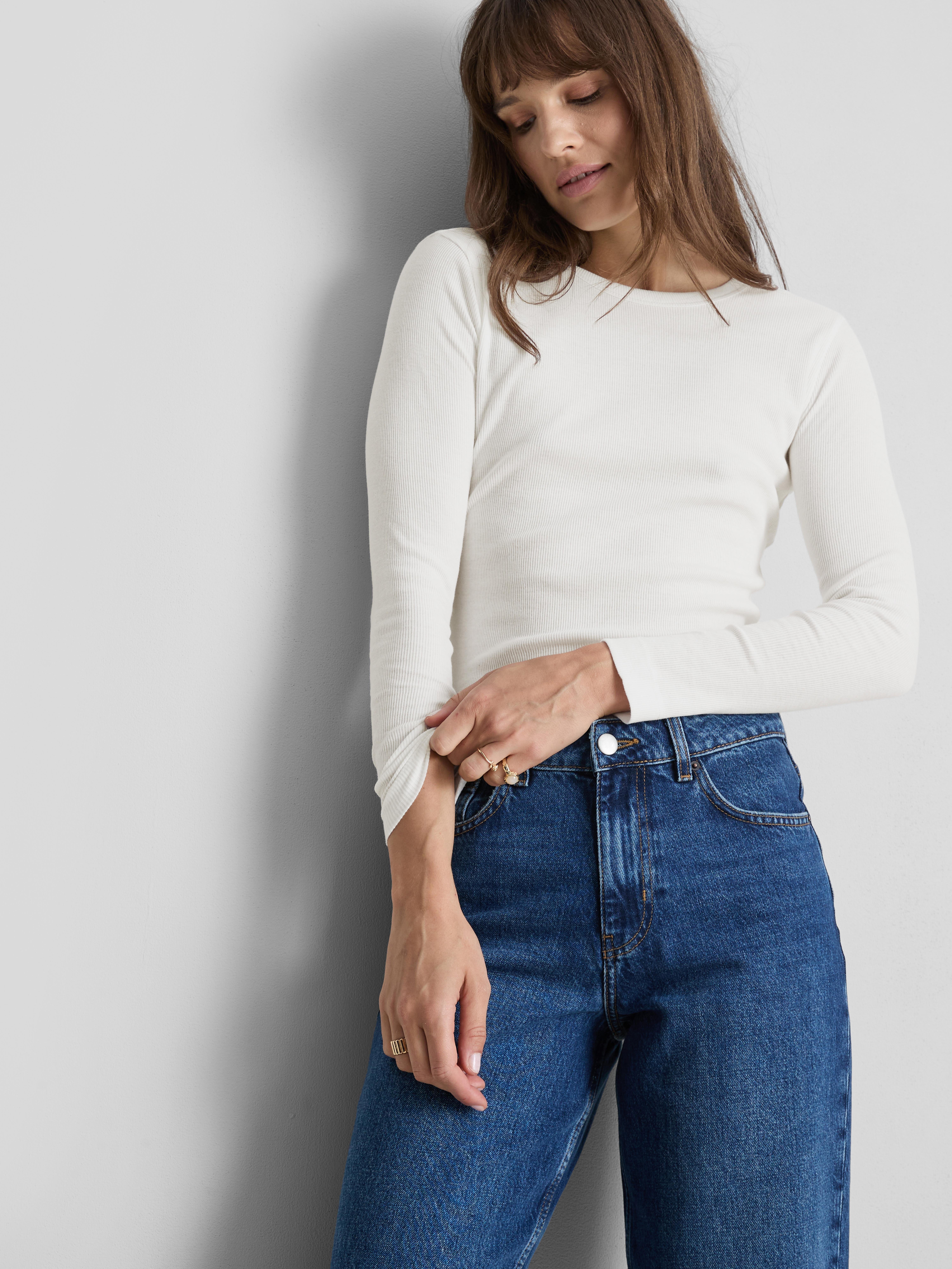 Cotton-Blend Ribbed Long-Sleeve Top