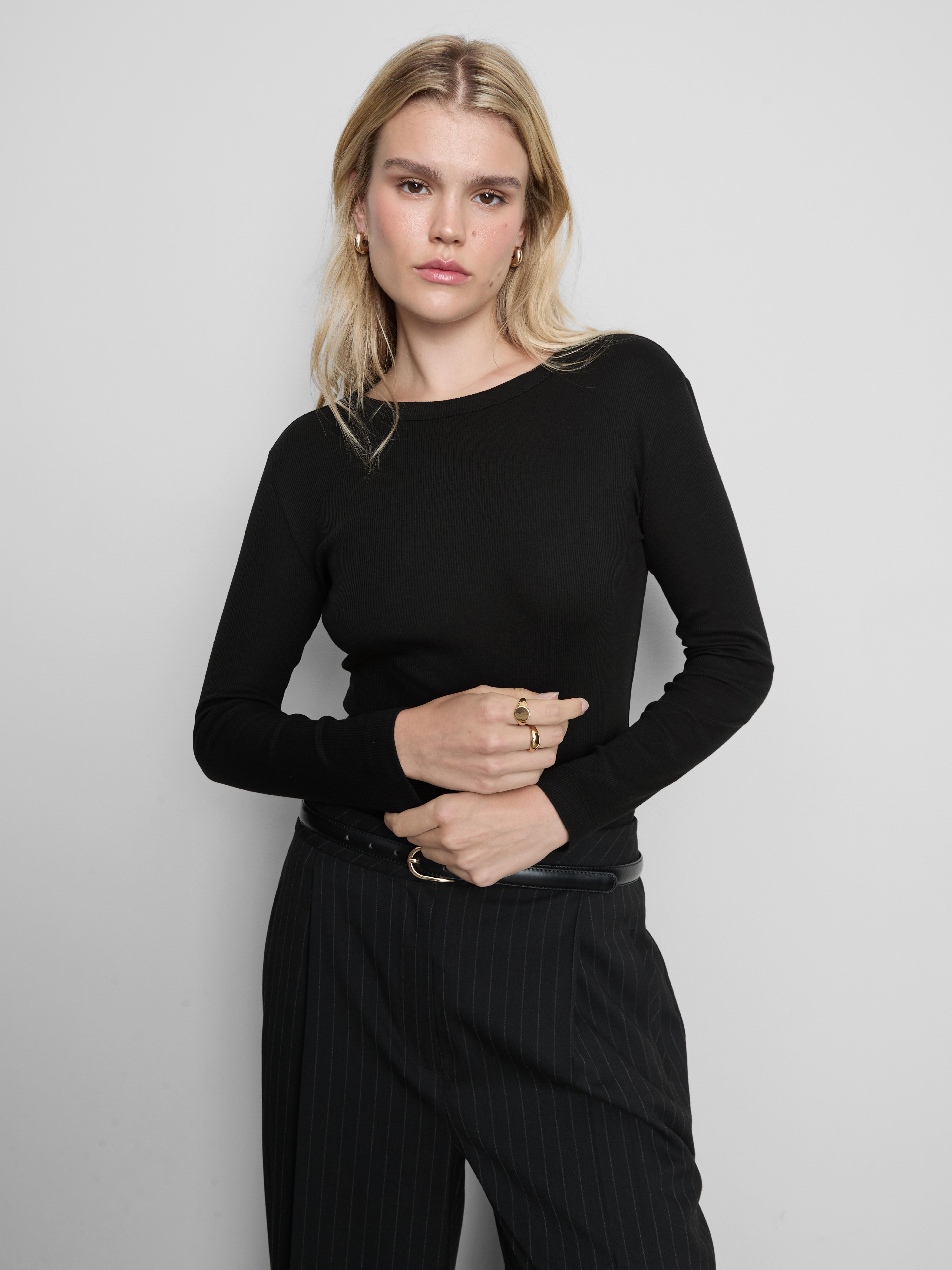 Cotton-Blend Ribbed Long-Sleeve Top