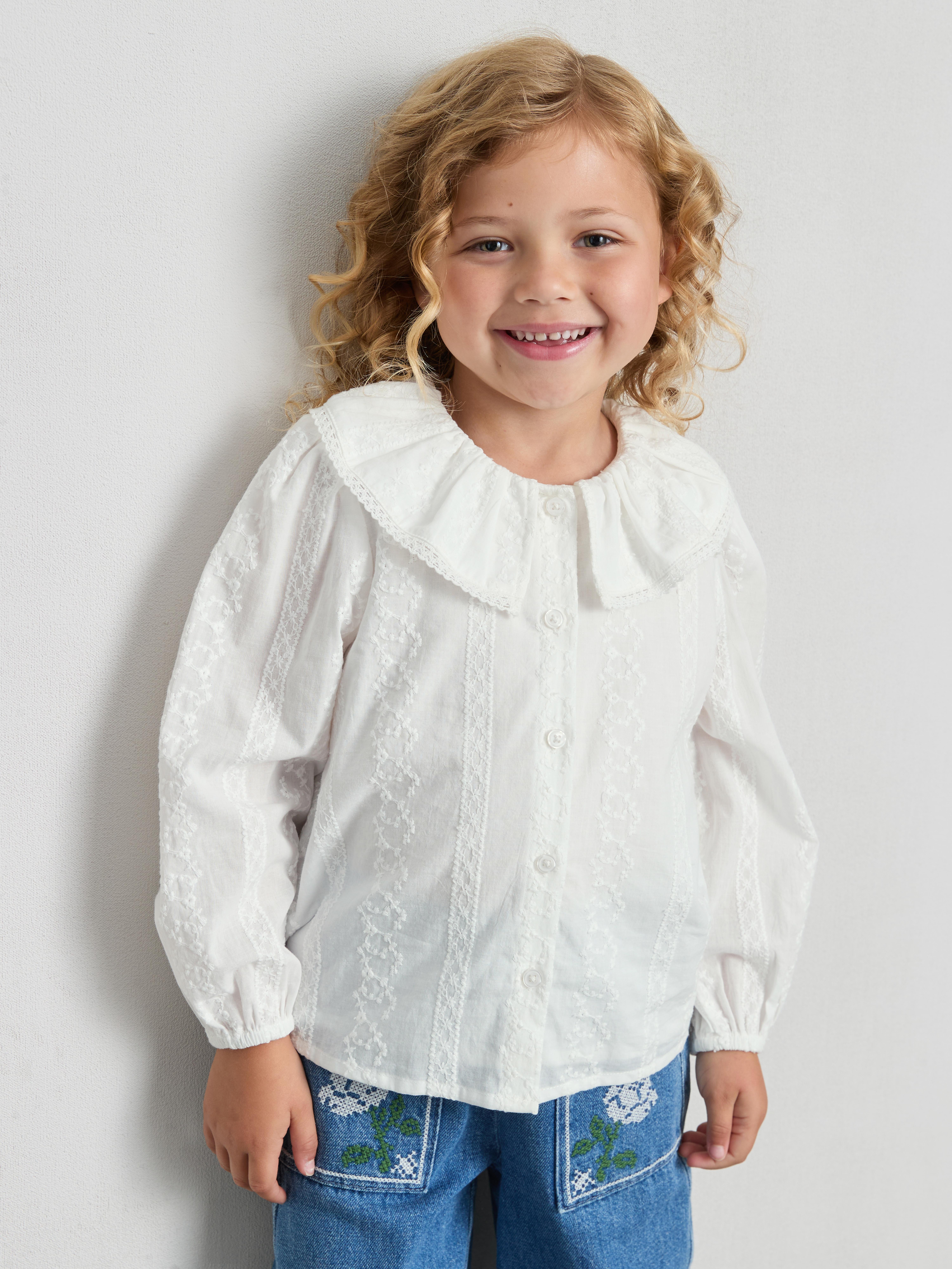1-12yrs | The Edit Pure Cotton Embroidered Collared Blouse