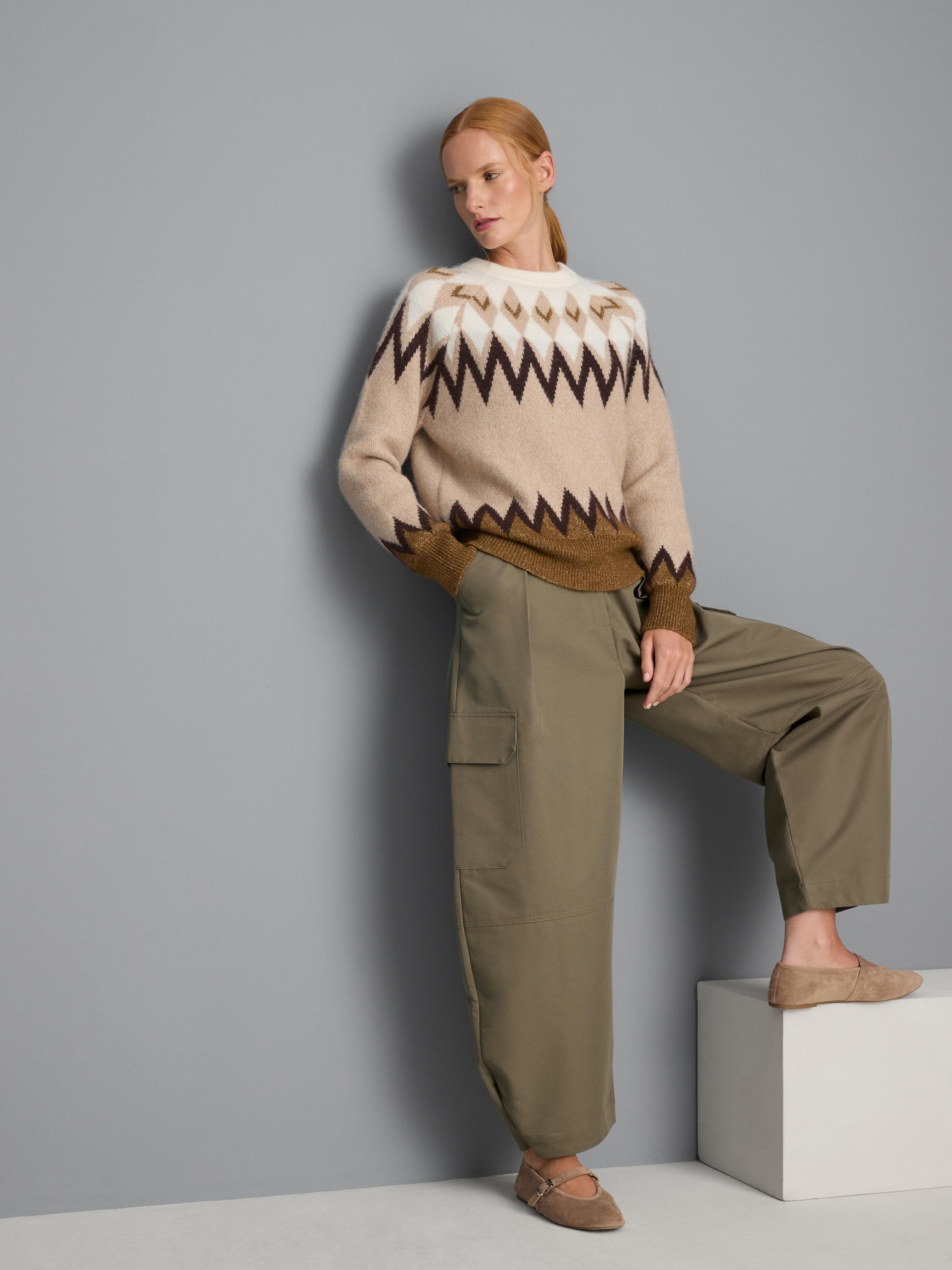 Cotton Blend Barrel Leg Cargo Pants