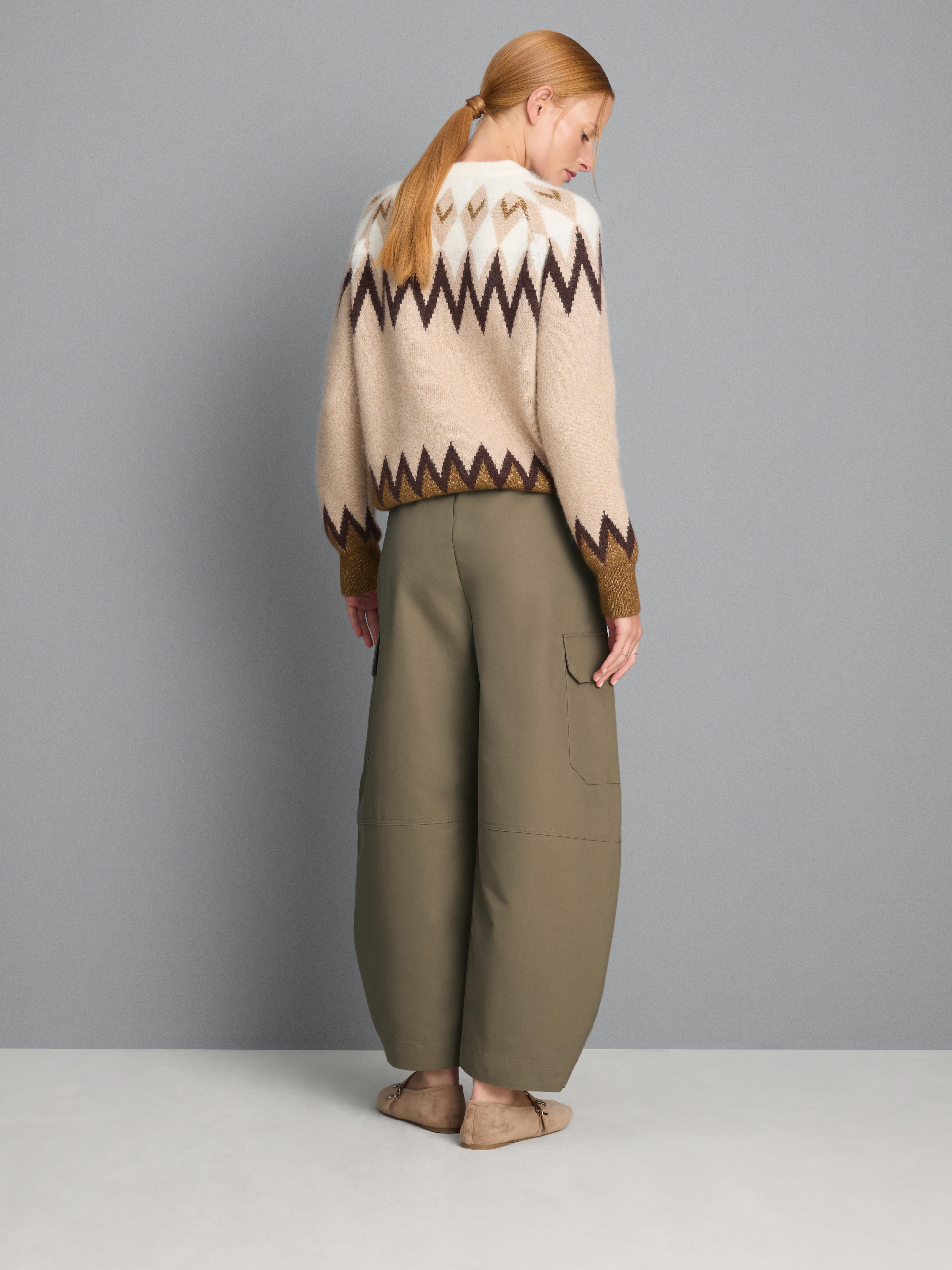 Cotton Blend Barrel Leg Cargo Pants