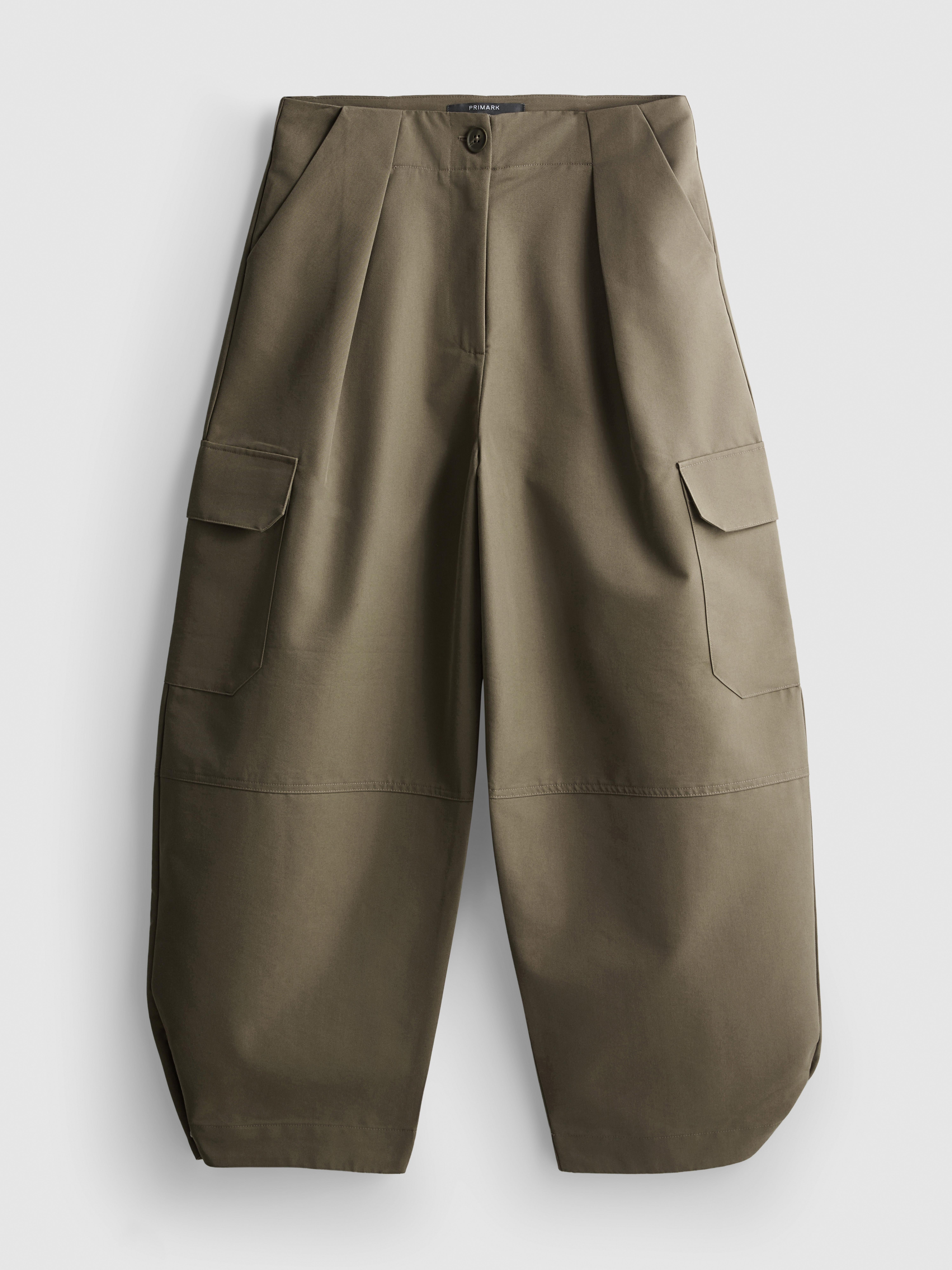 Cotton Blend Barrel Leg Cargo Pants
