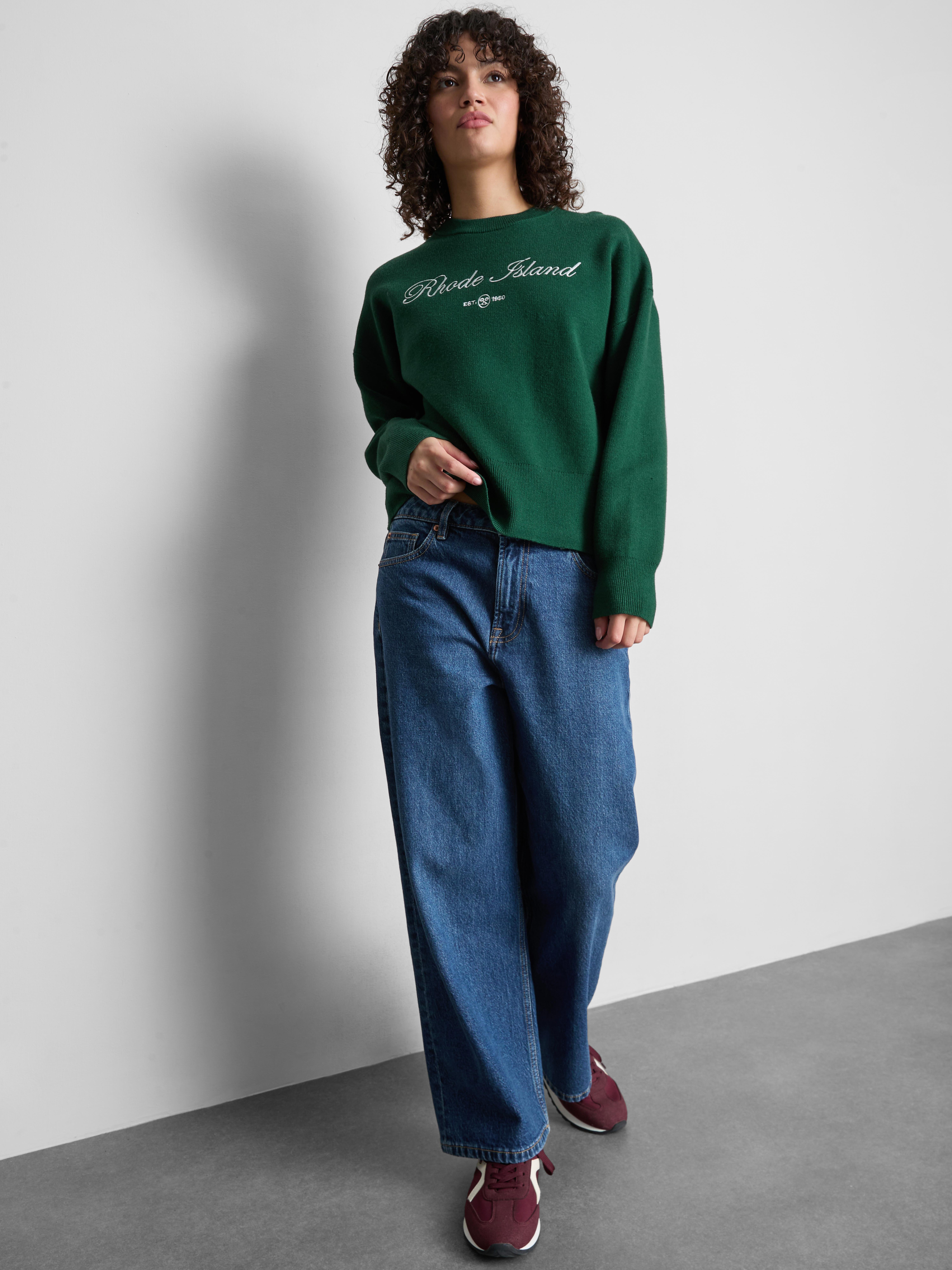 Camisola malha gola redonda slogan