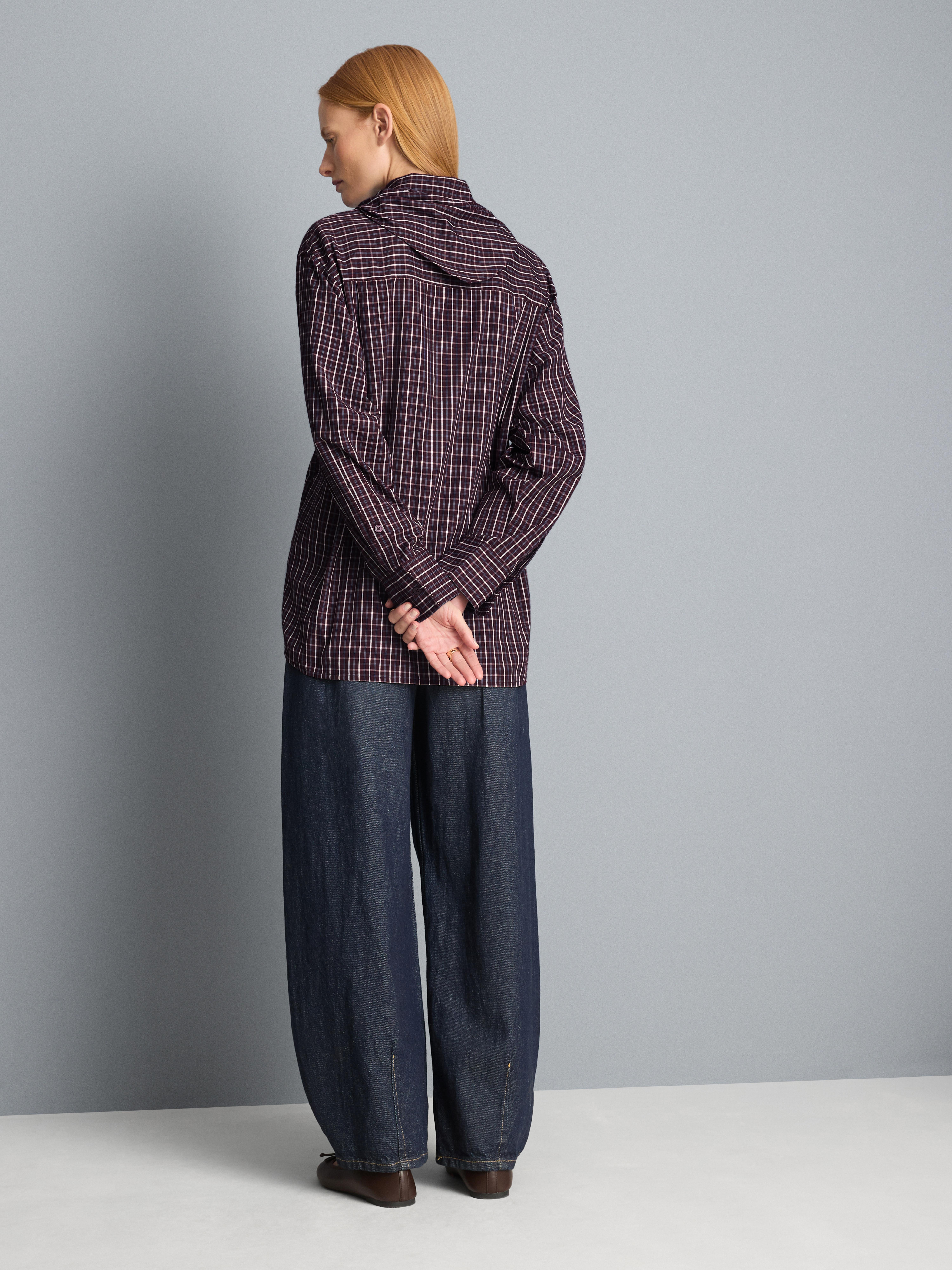 Cotton-Blend Tie-Neck Plaid Shirt