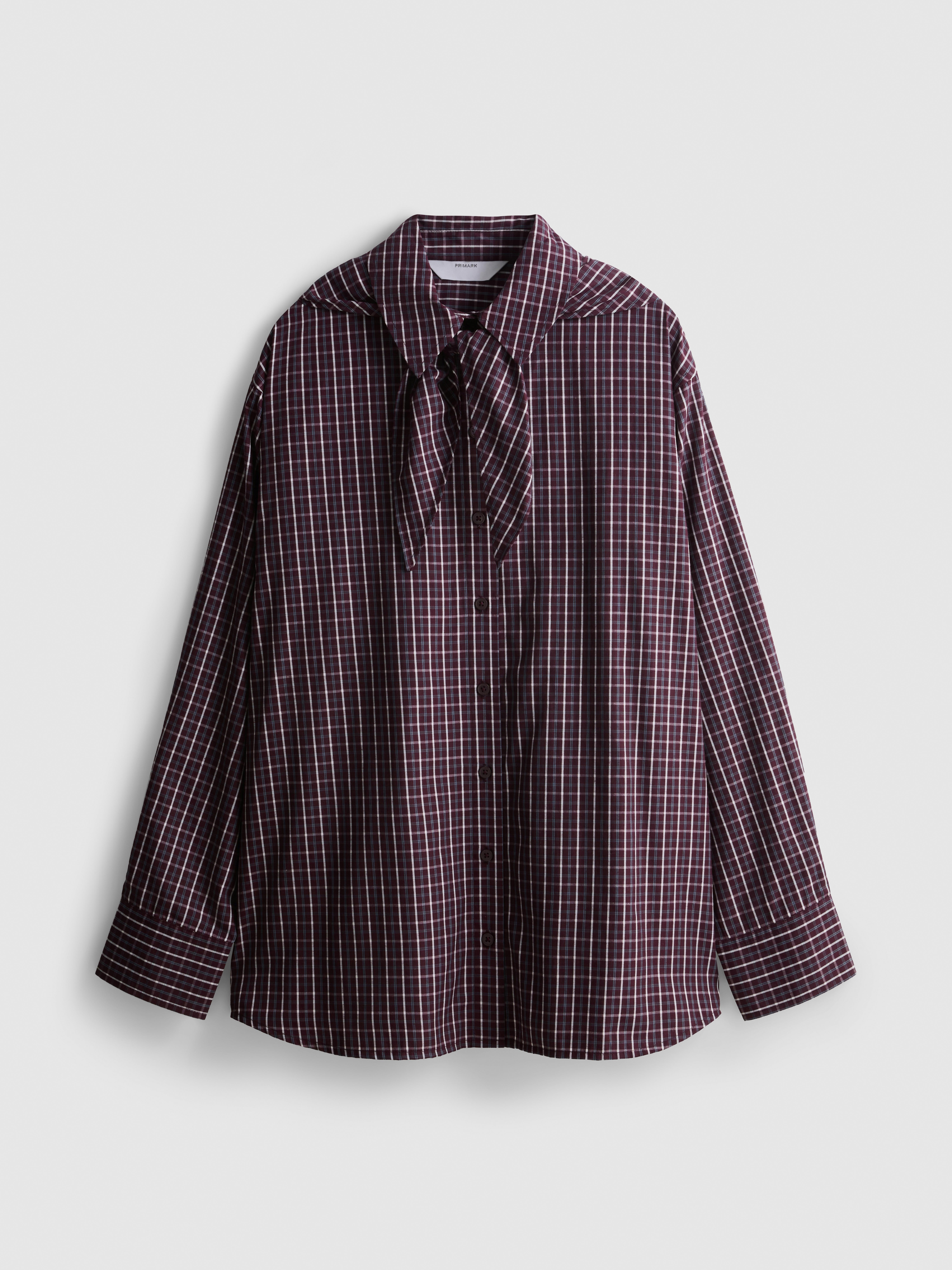 Cotton-Blend Tie-Neck Plaid Shirt