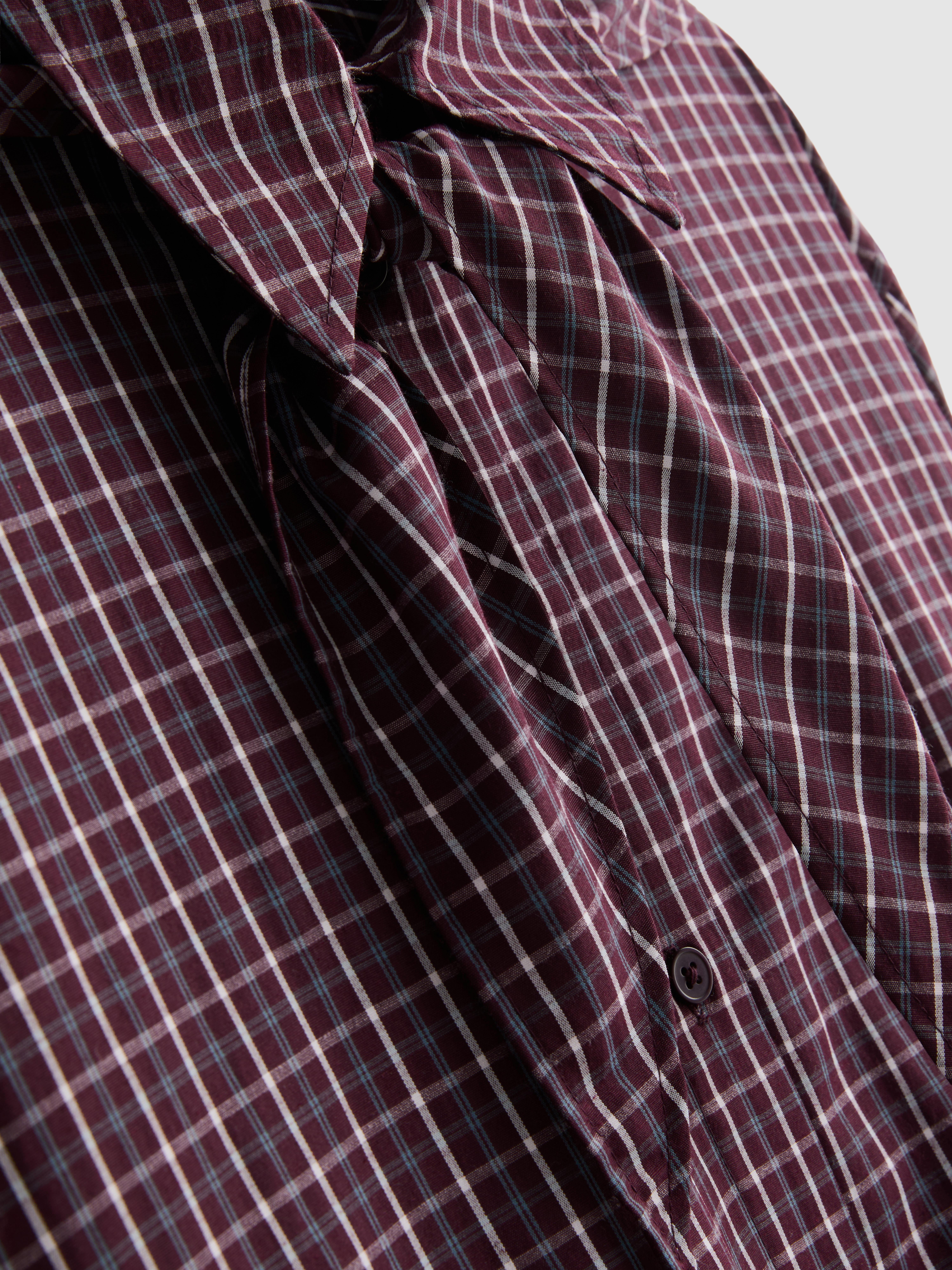 Cotton-Blend Tie-Neck Plaid Shirt