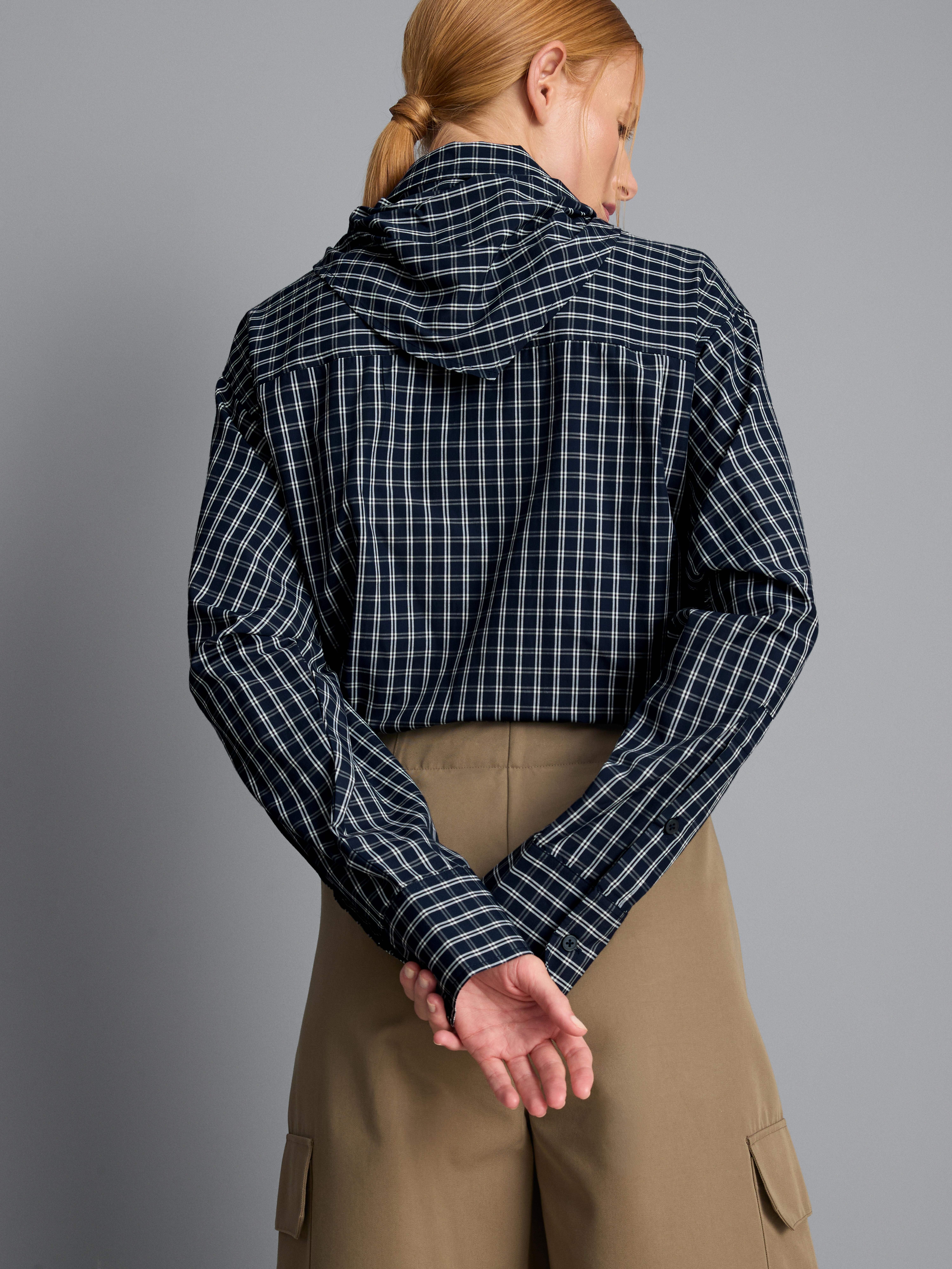 Cotton-Blend Tie-Neck Plaid Shirt