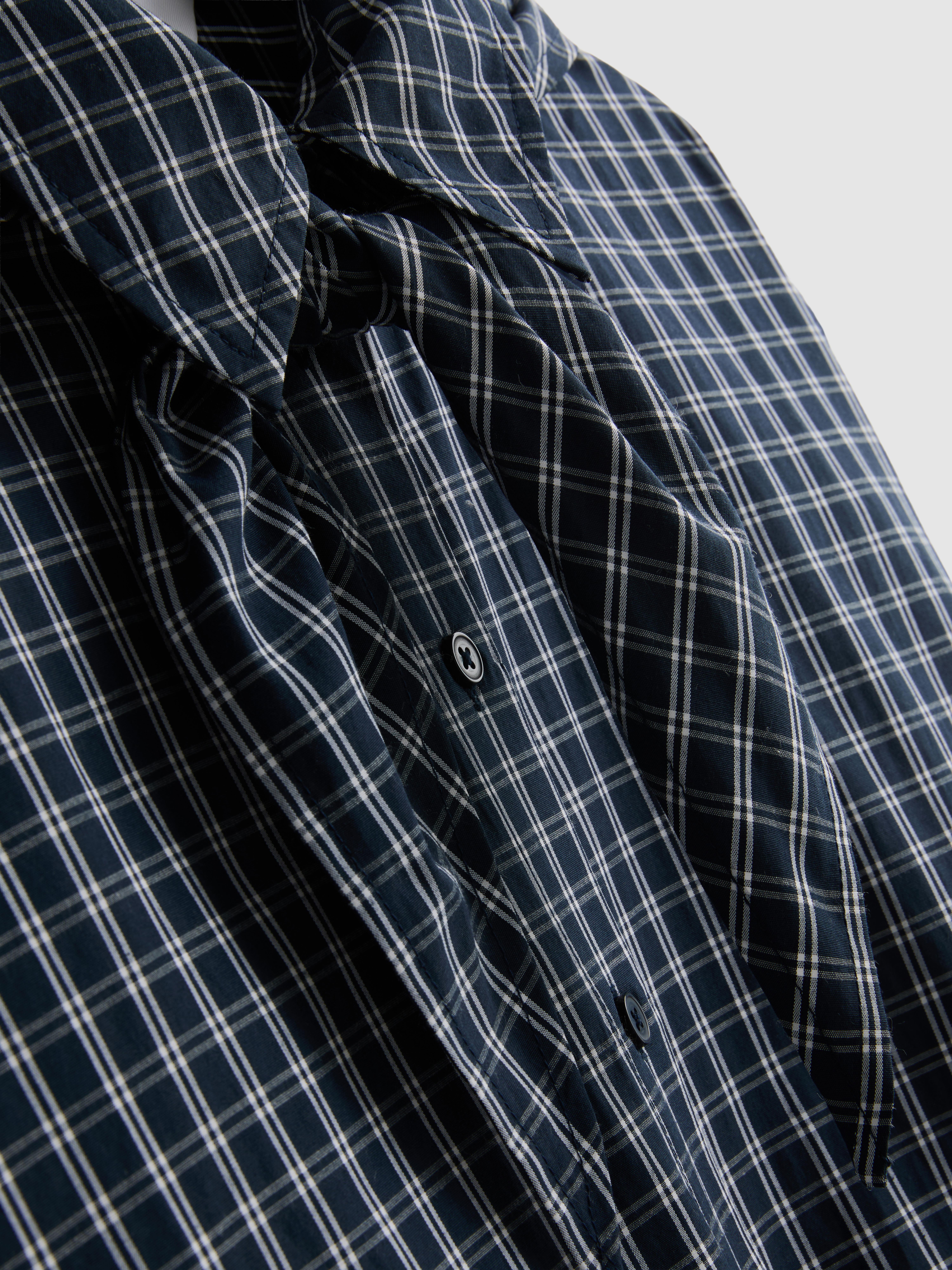 Cotton-Blend Tie-Neck Plaid Shirt