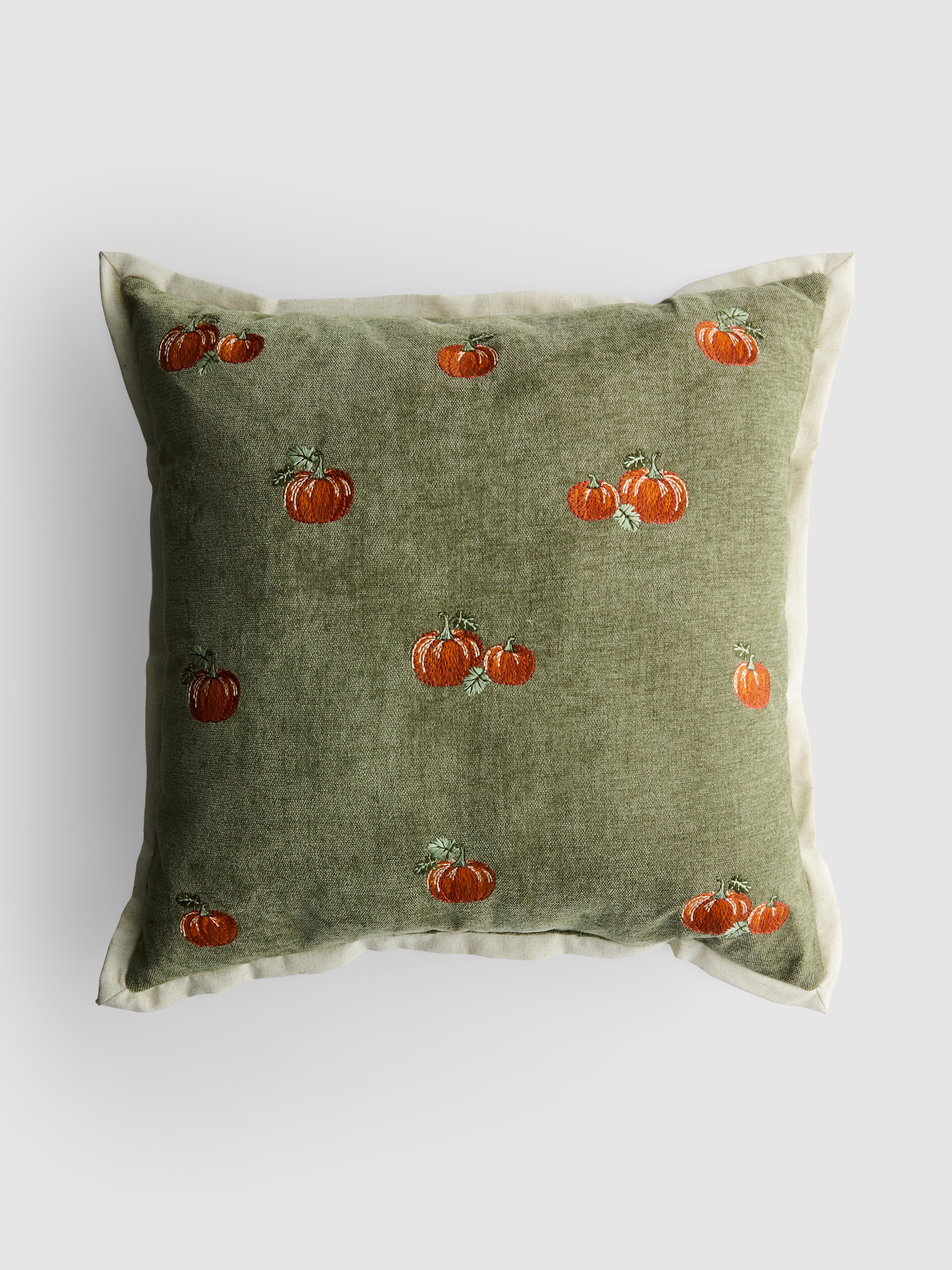 Embroidered Pumpkin Square Cushion