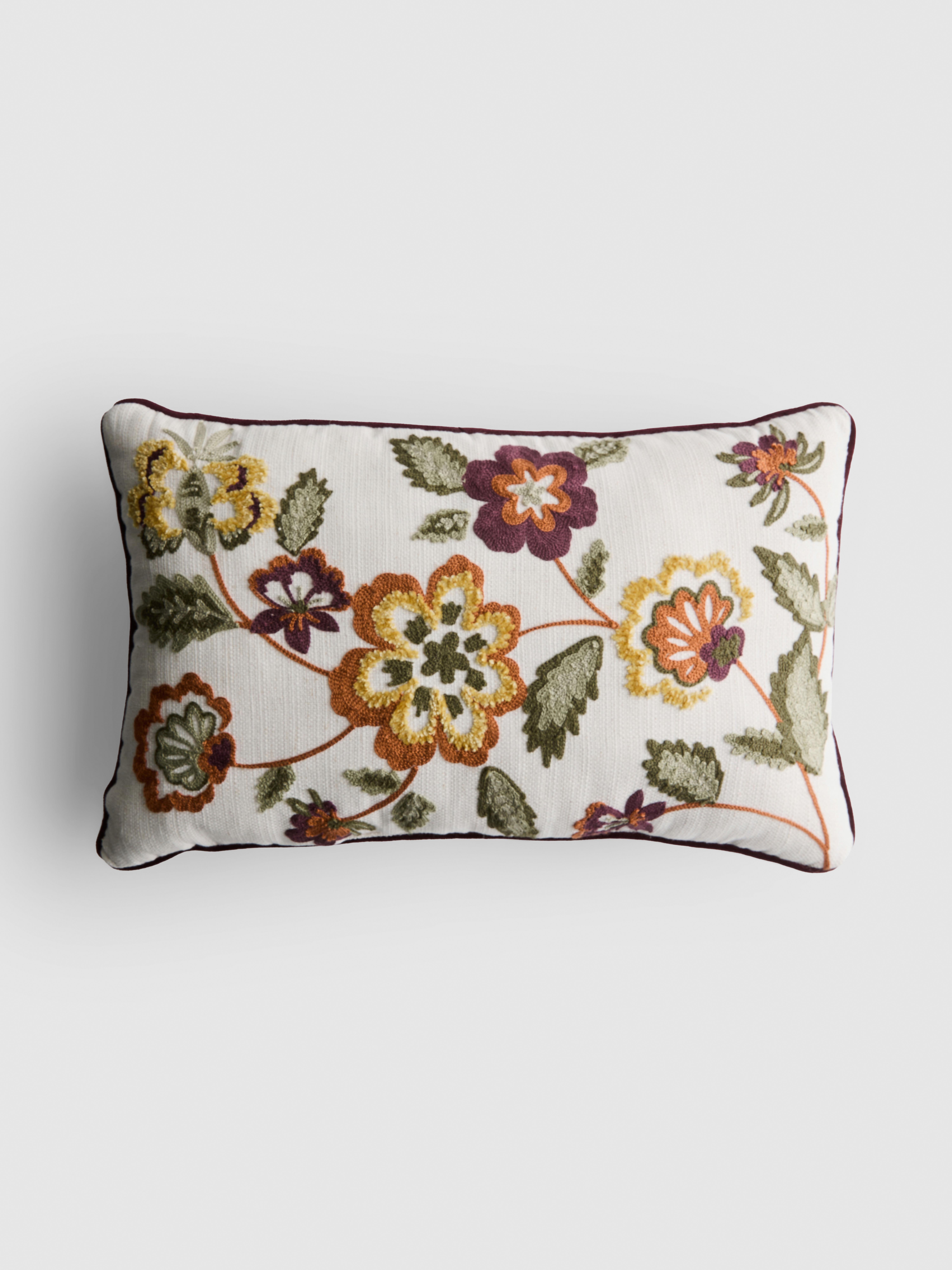 Embroidered Floral Bolster Cushion