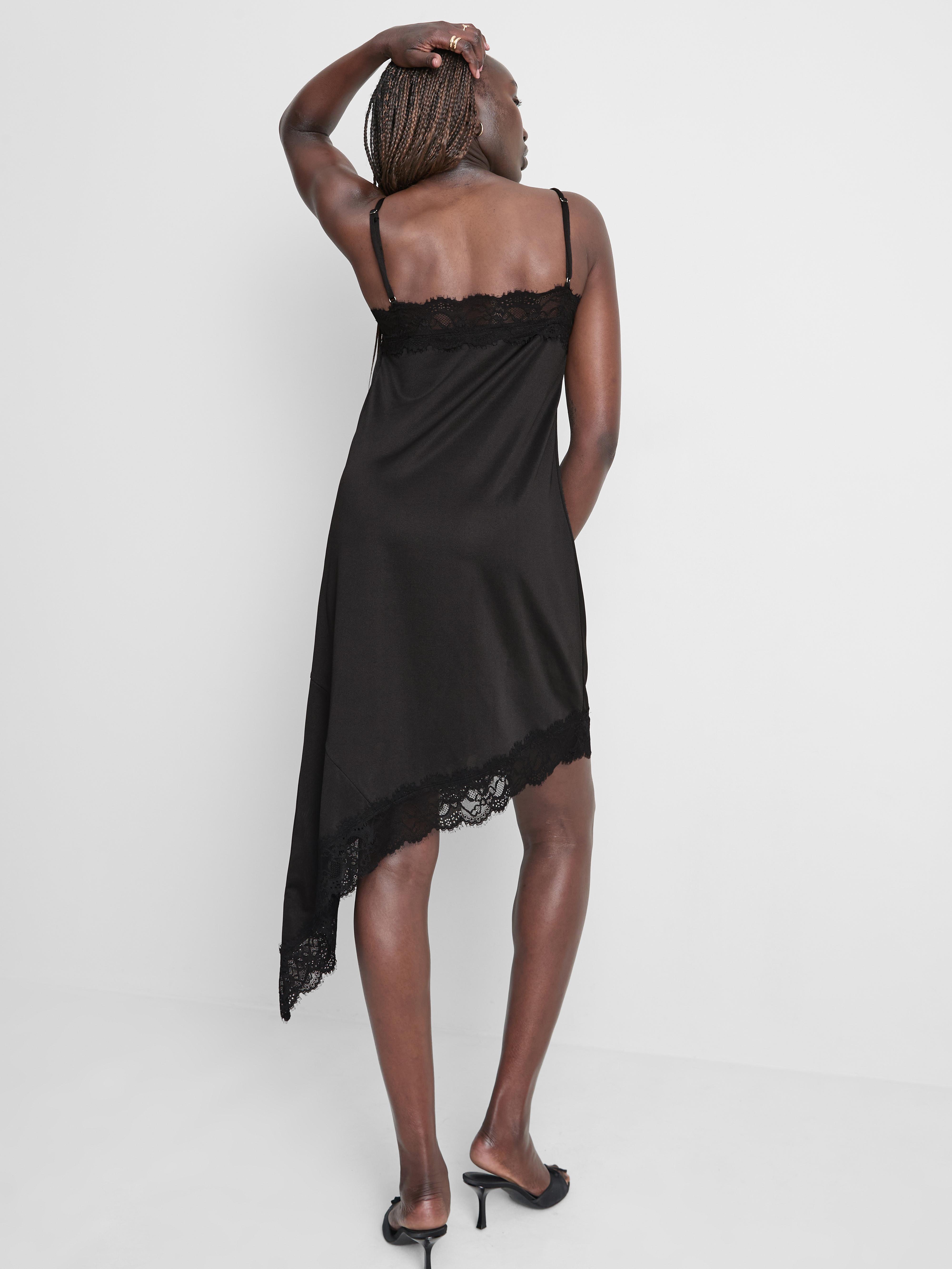 Asymmetric Lace Trim Slip Midi Dress