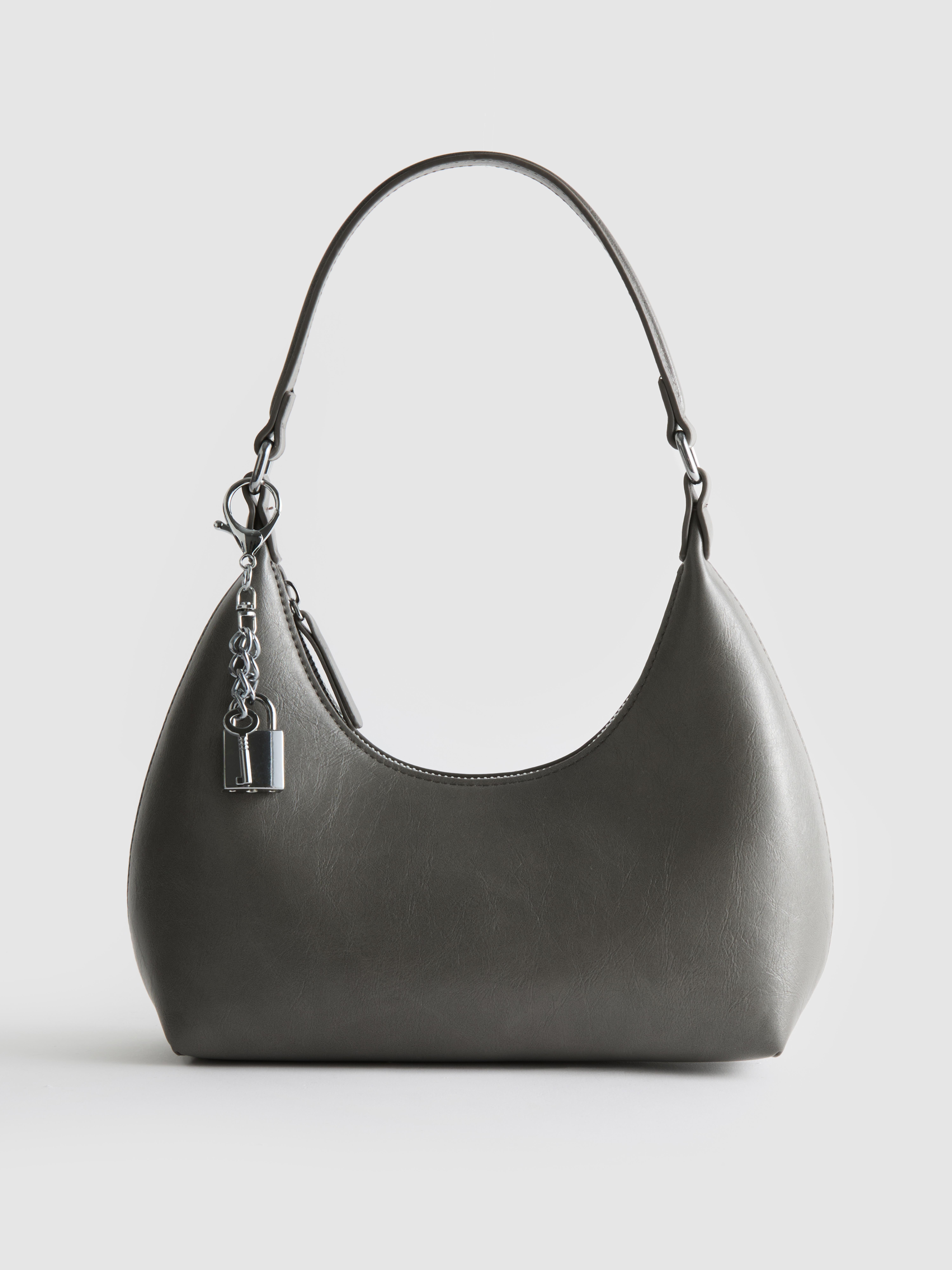 Borsa a spalla con ciondolo a lucchetto Grigio
