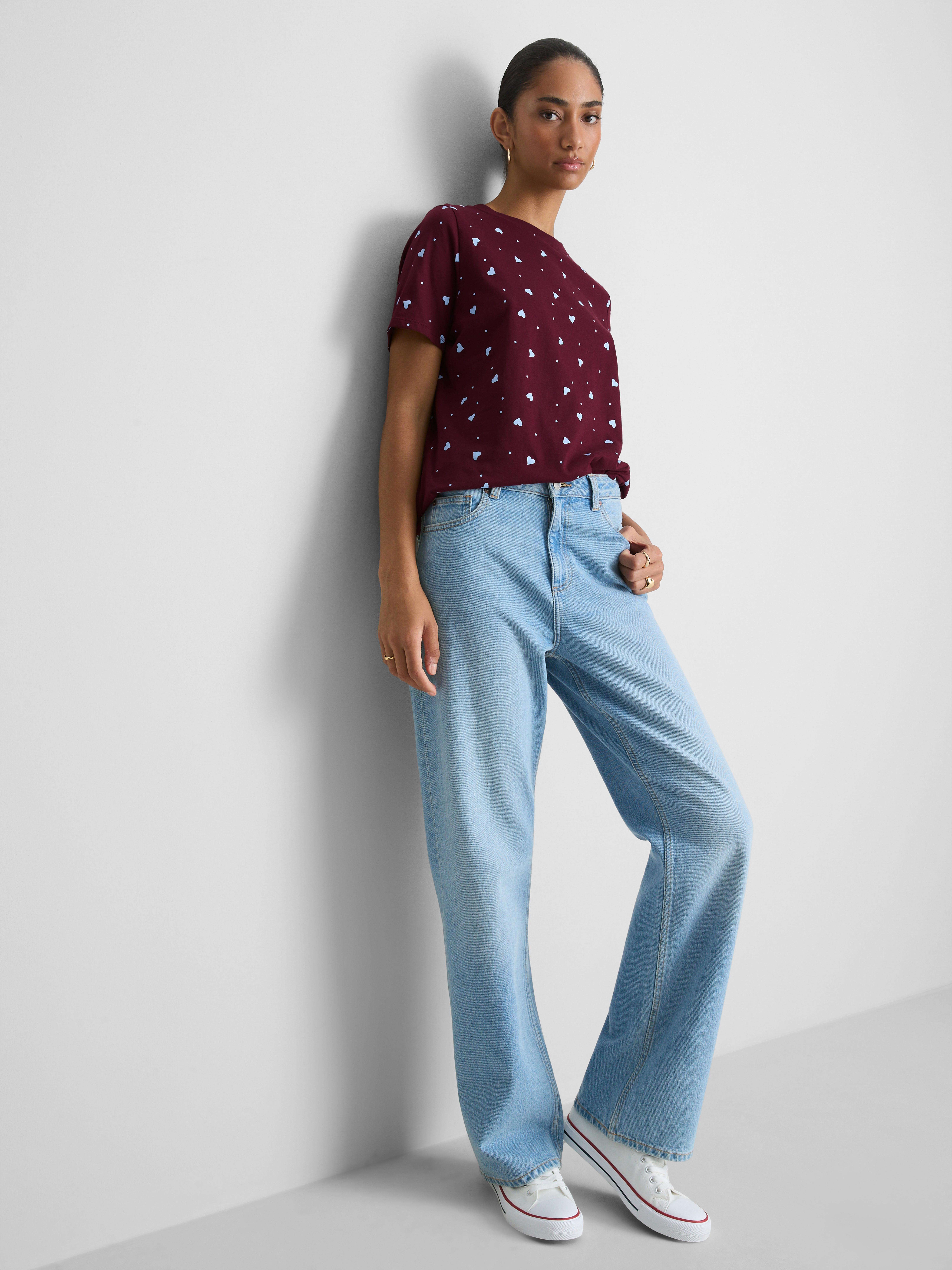 T-shirt van puur katoen met slangenprint Bordeauxrood