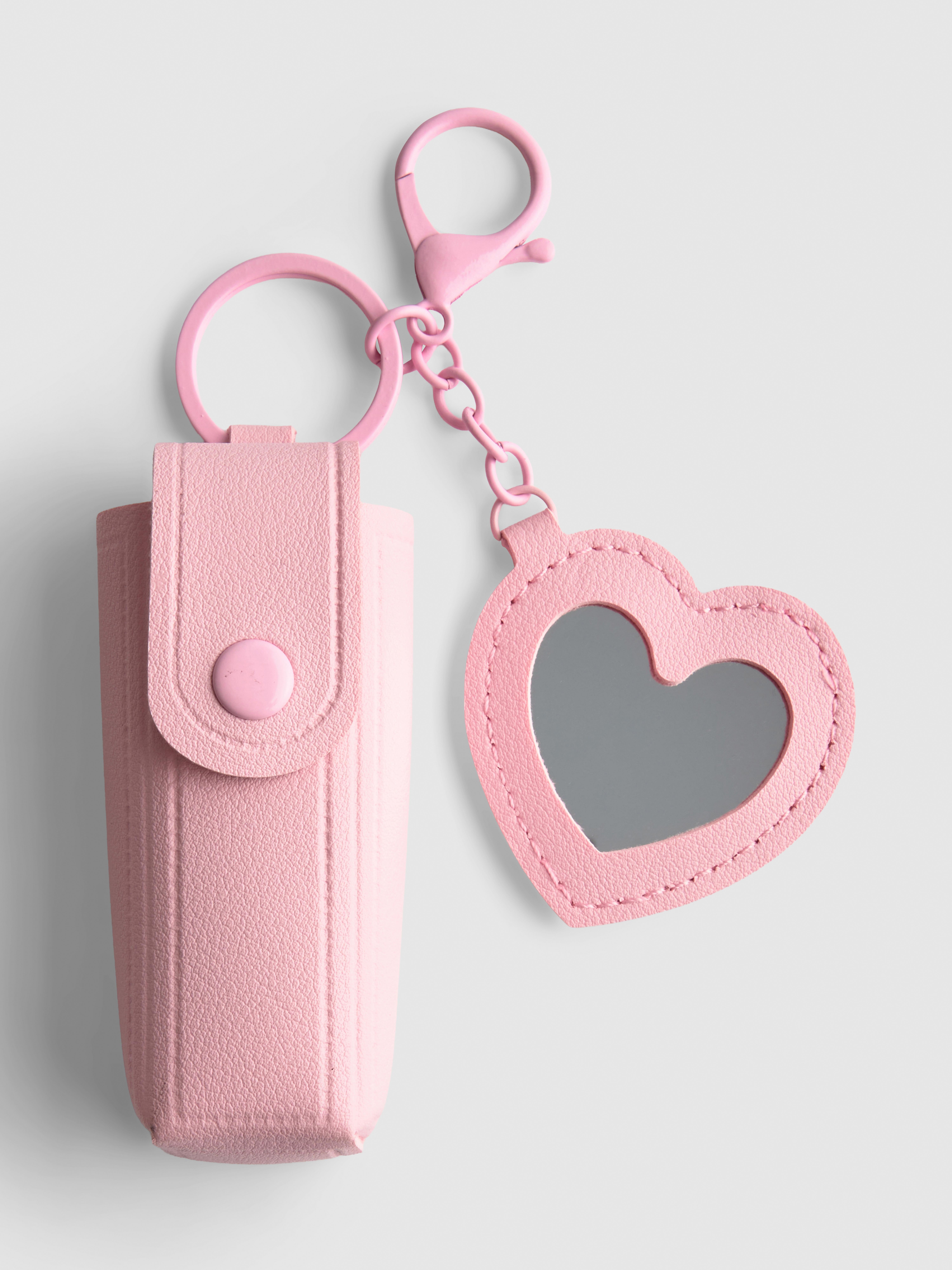Heart Mirror Lip Balm Holder Keyring Light Pink