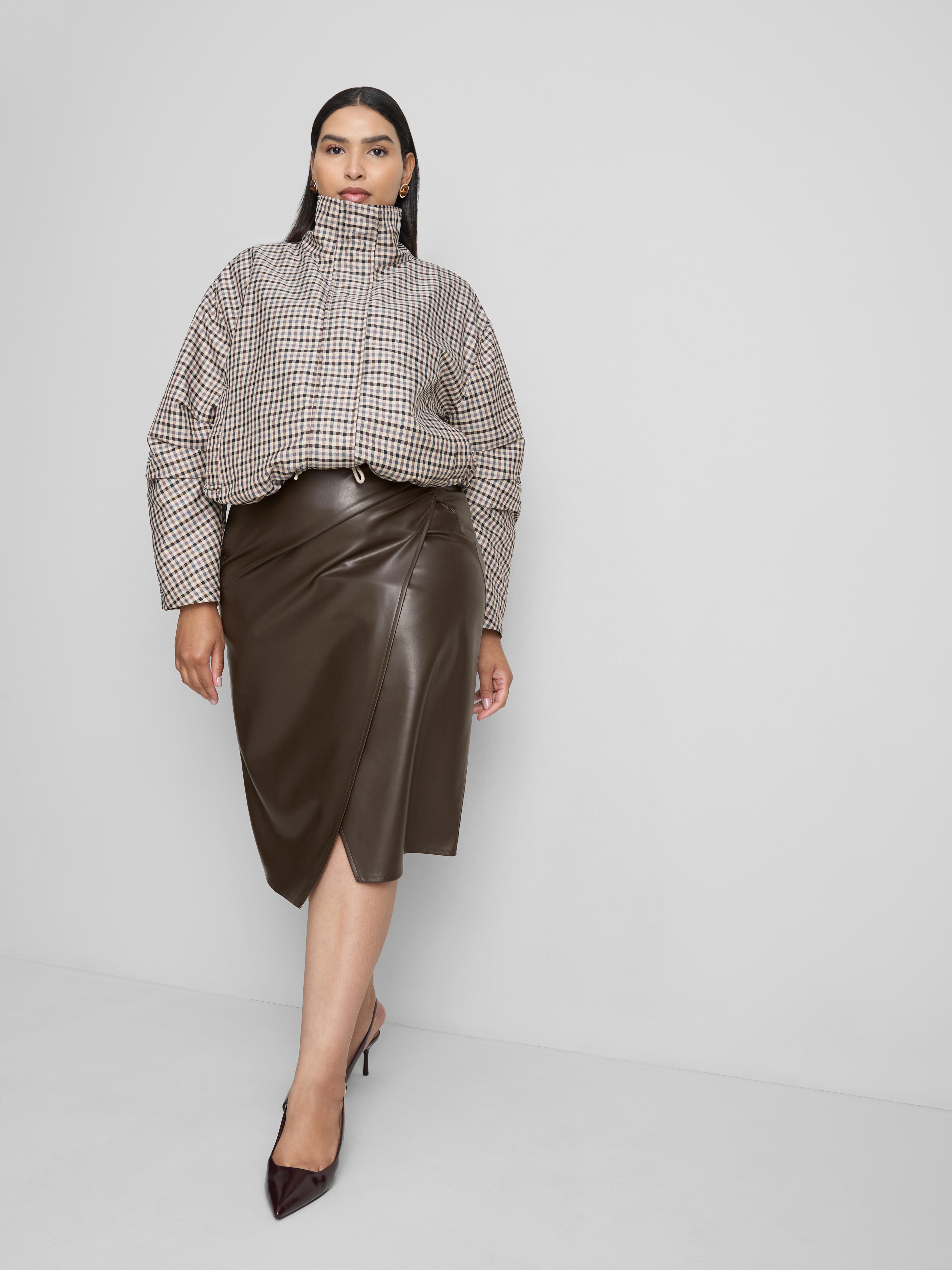Jupe portefeuille mi-longue en simili cuir By Coleen
