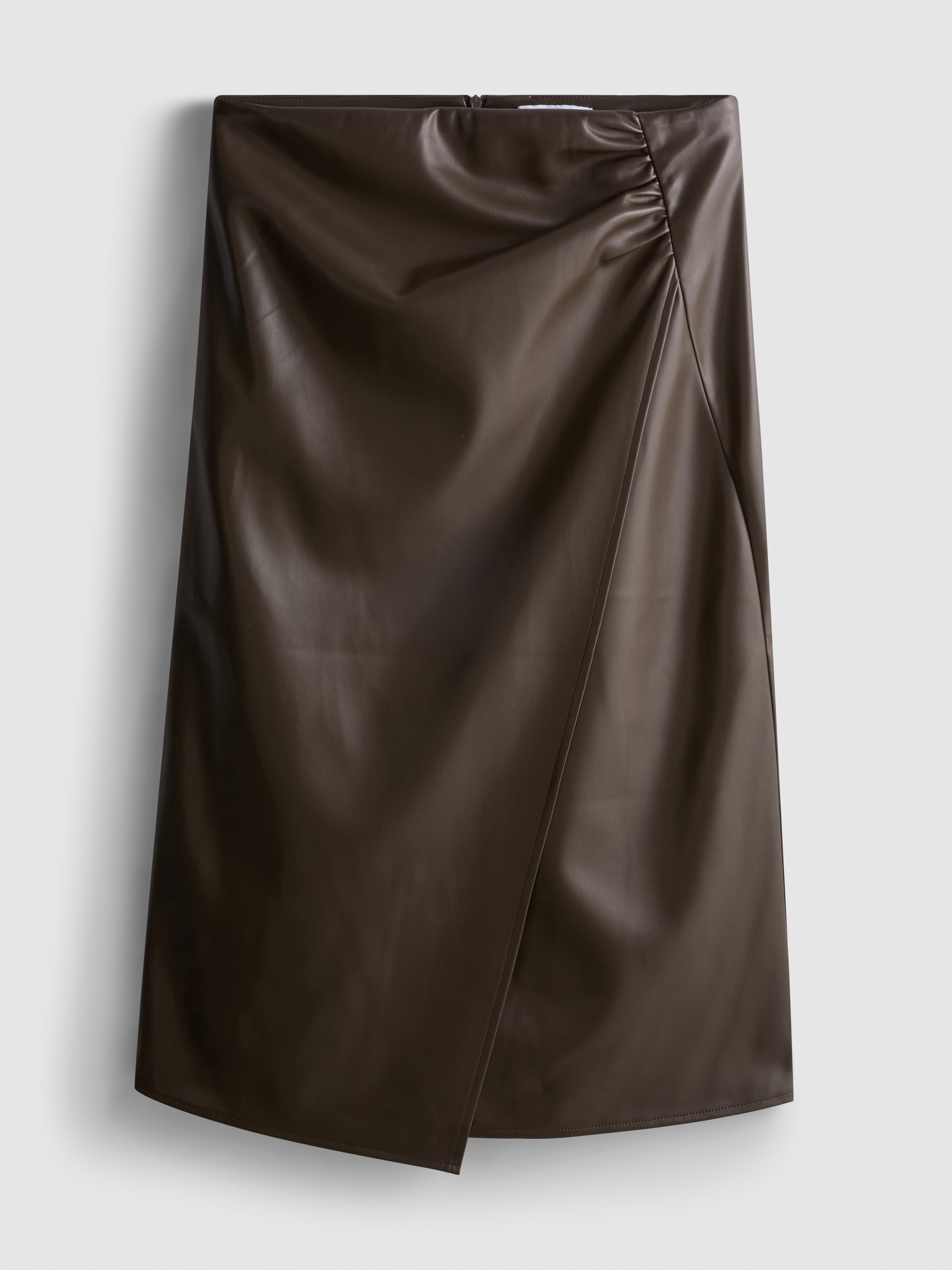 Jupe portefeuille mi-longue en simili cuir By Coleen