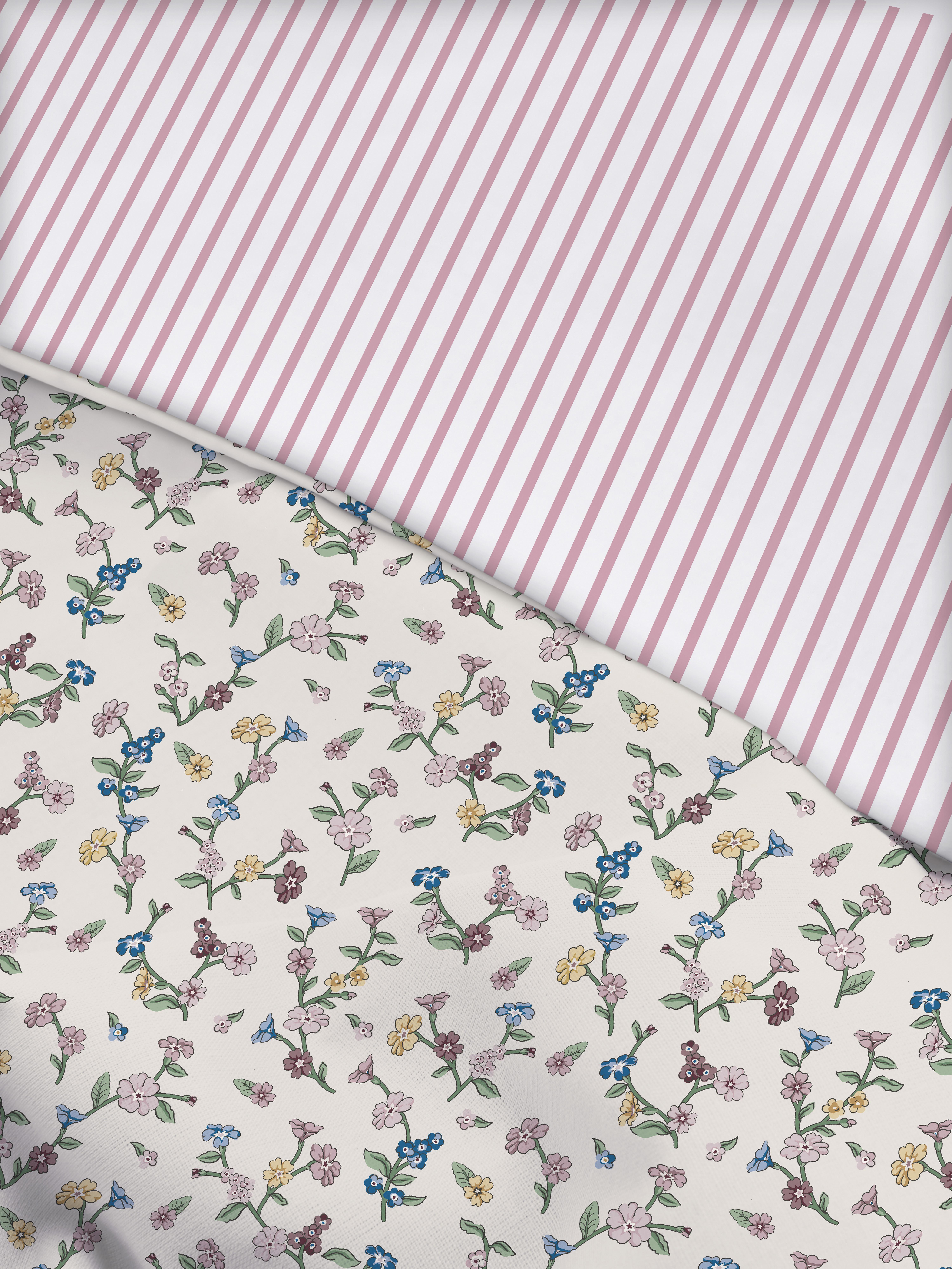 Bettwäscheset mit hohem Baumwollanteil mit Blumenmuster und Streifen, Kingsize